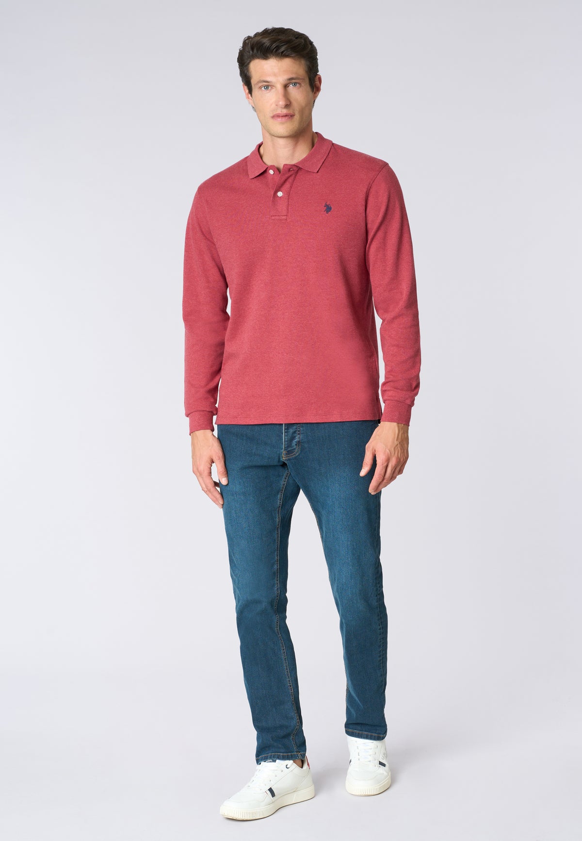 Polo shirt a maniche lunghe in cotone interlock melange