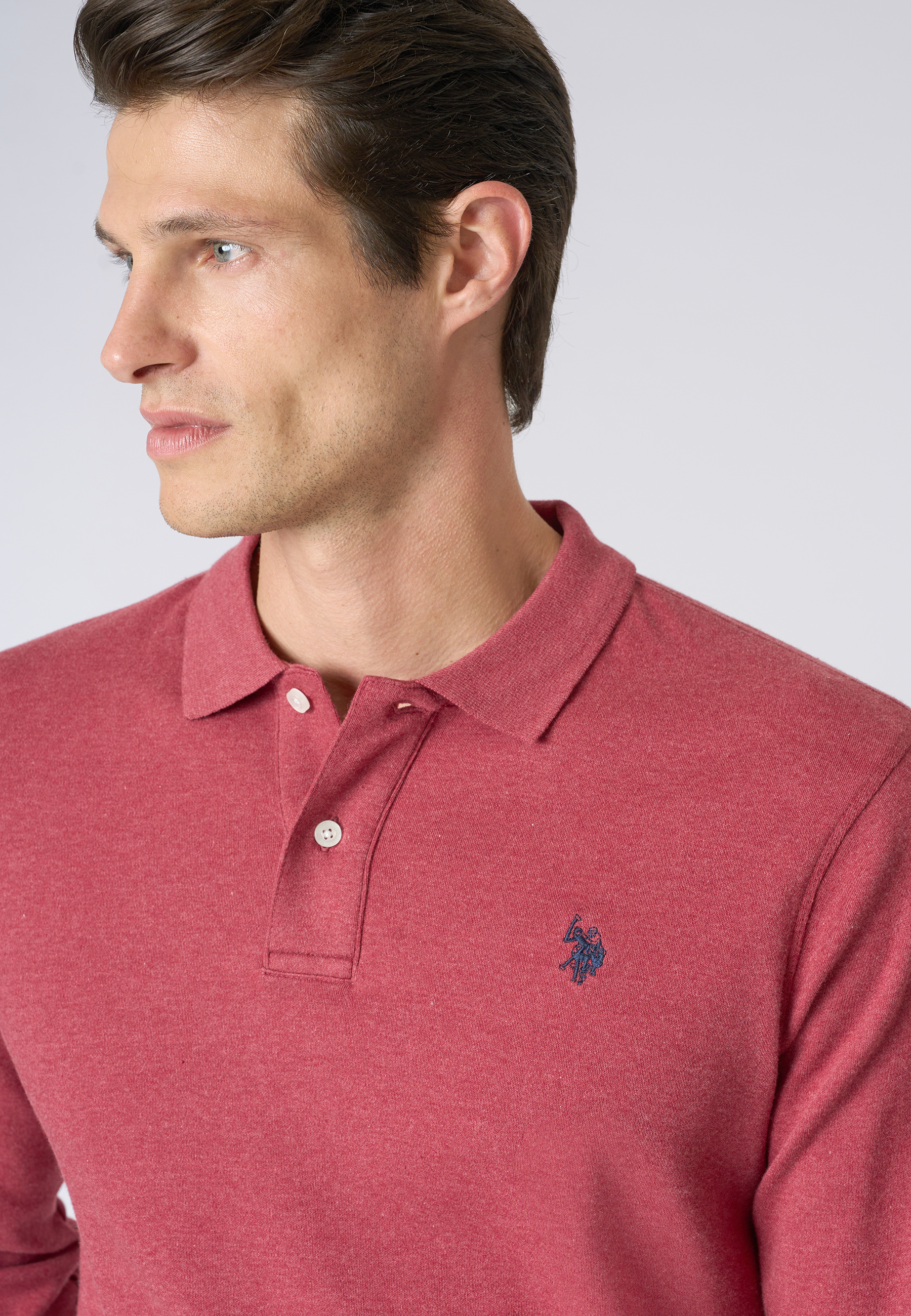 Polo shirt a maniche lunghe in cotone interlock melange
