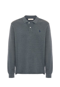 Polo shirt a maniche lunghe in cotone interlock melange