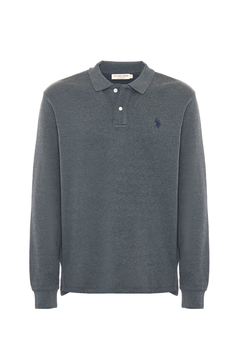 Polo shirt a maniche lunghe in cotone interlock melange