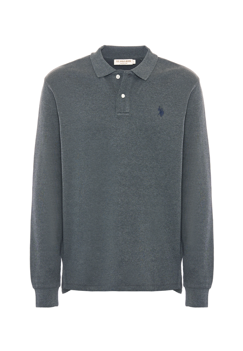 Polo shirt a maniche lunghe in cotone interlock melange