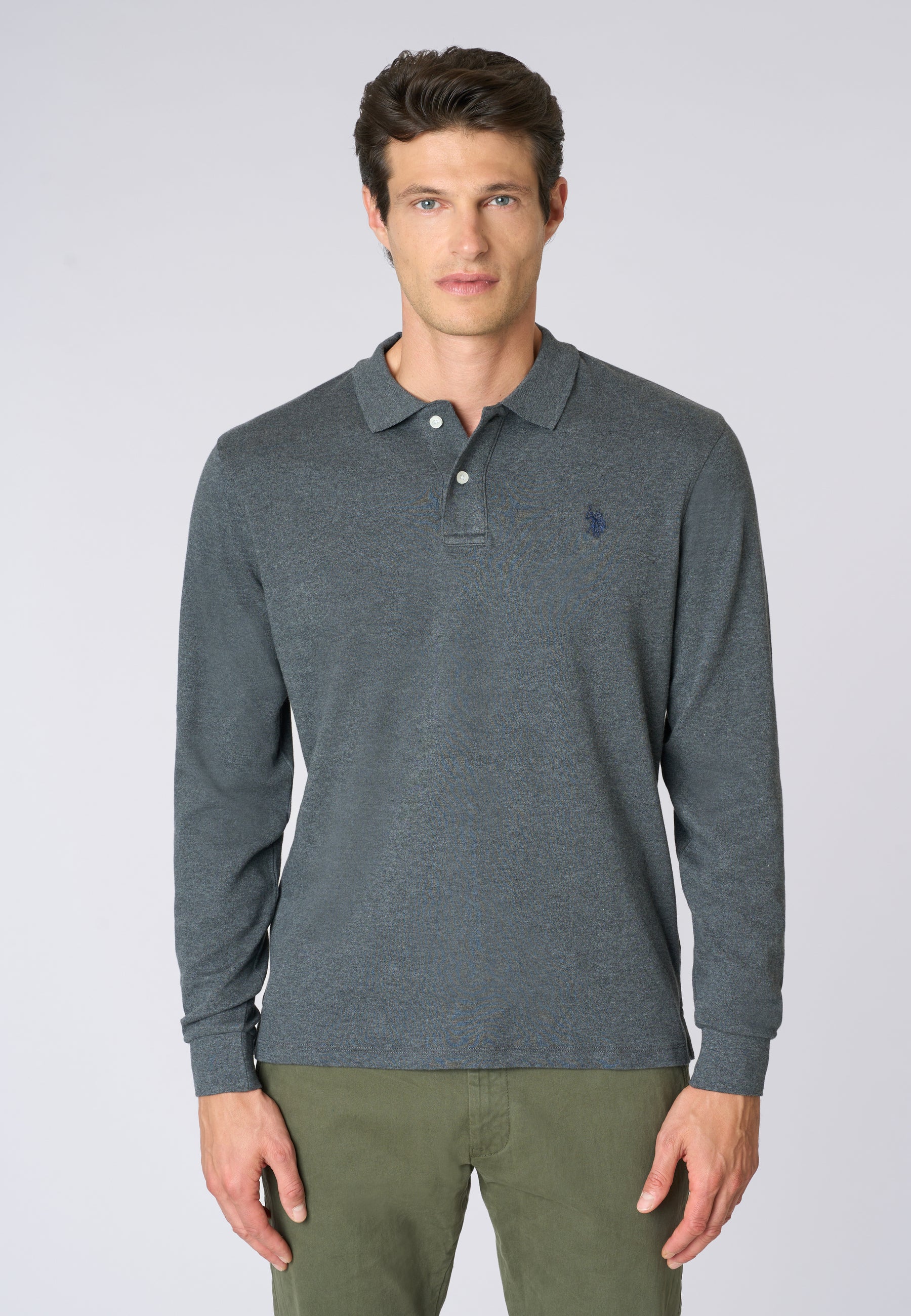 Polo shirt a maniche lunghe in cotone interlock melange