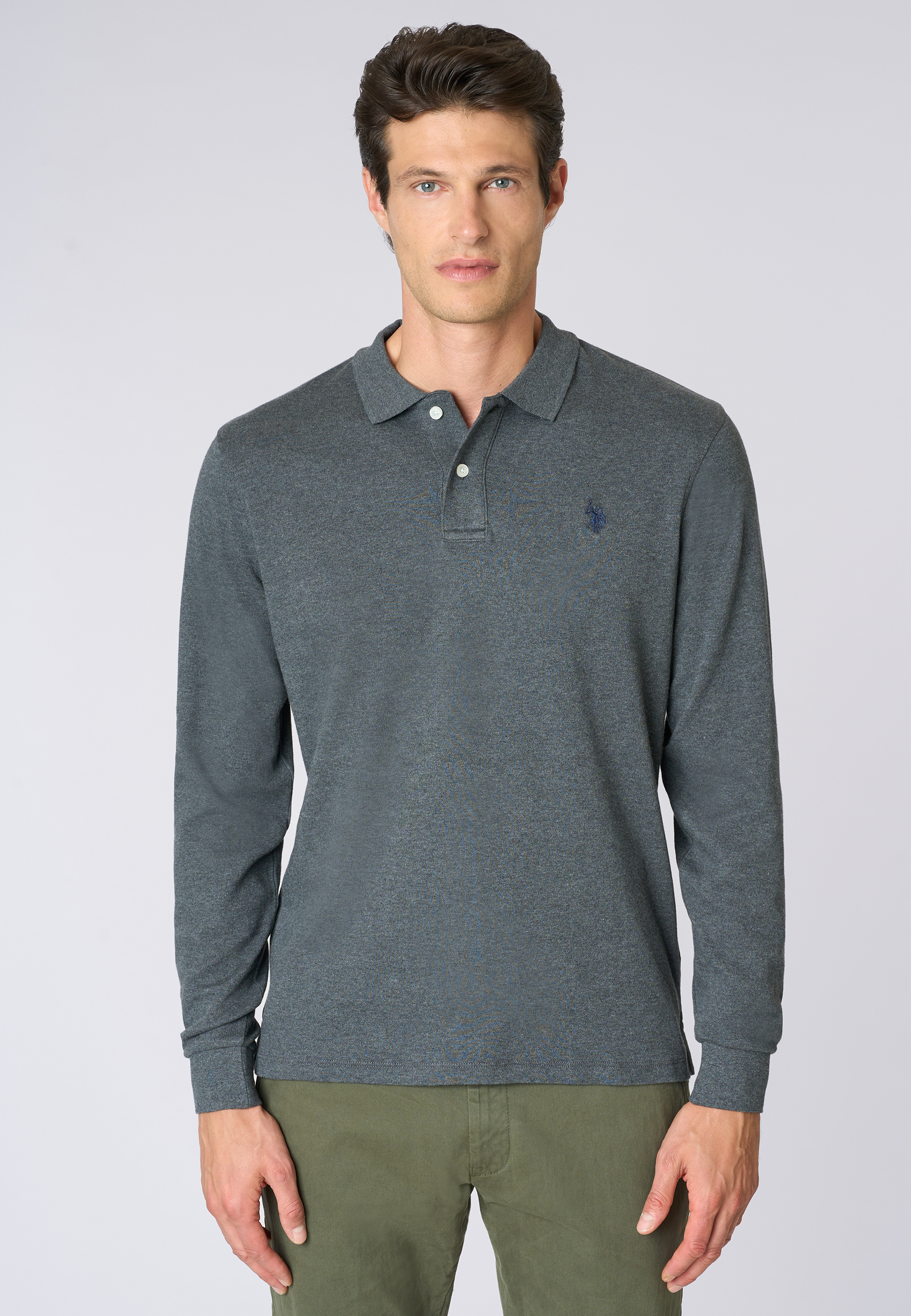 Polo shirt a maniche lunghe in cotone interlock melange