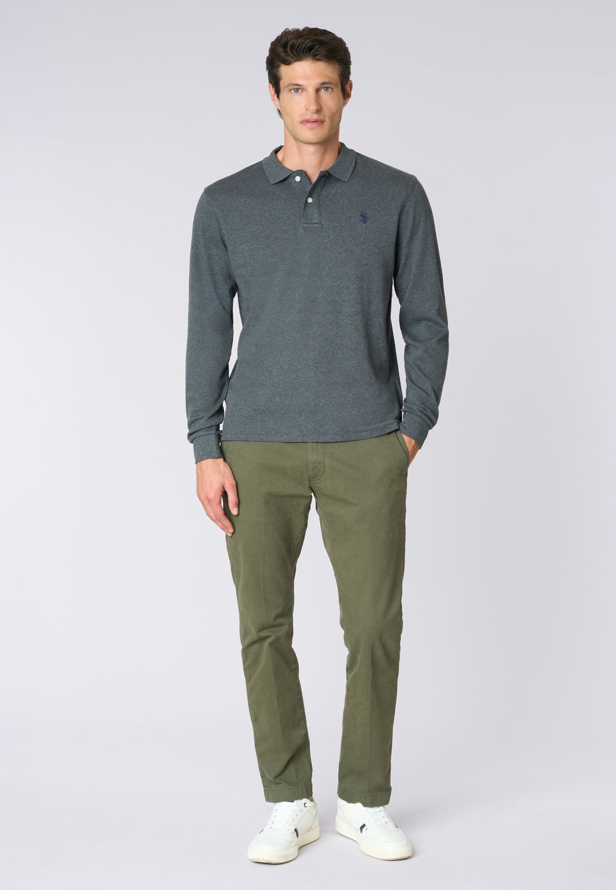 Polo shirt a maniche lunghe in cotone interlock melange