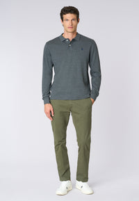 Polo shirt a maniche lunghe in cotone interlock melange