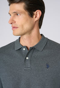 Polo shirt a maniche lunghe in cotone interlock melange