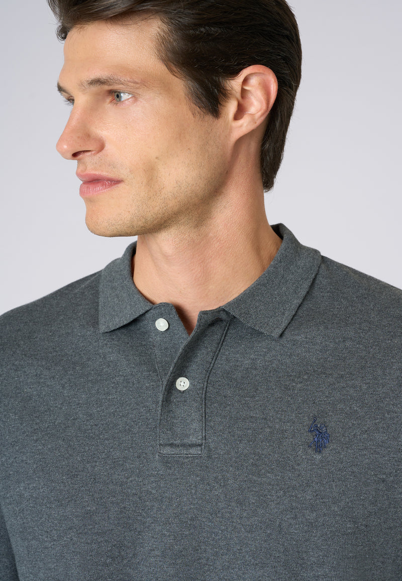 Polo shirt a maniche lunghe in cotone interlock melange