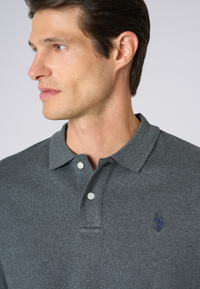 Polo shirt a maniche lunghe in cotone interlock melange