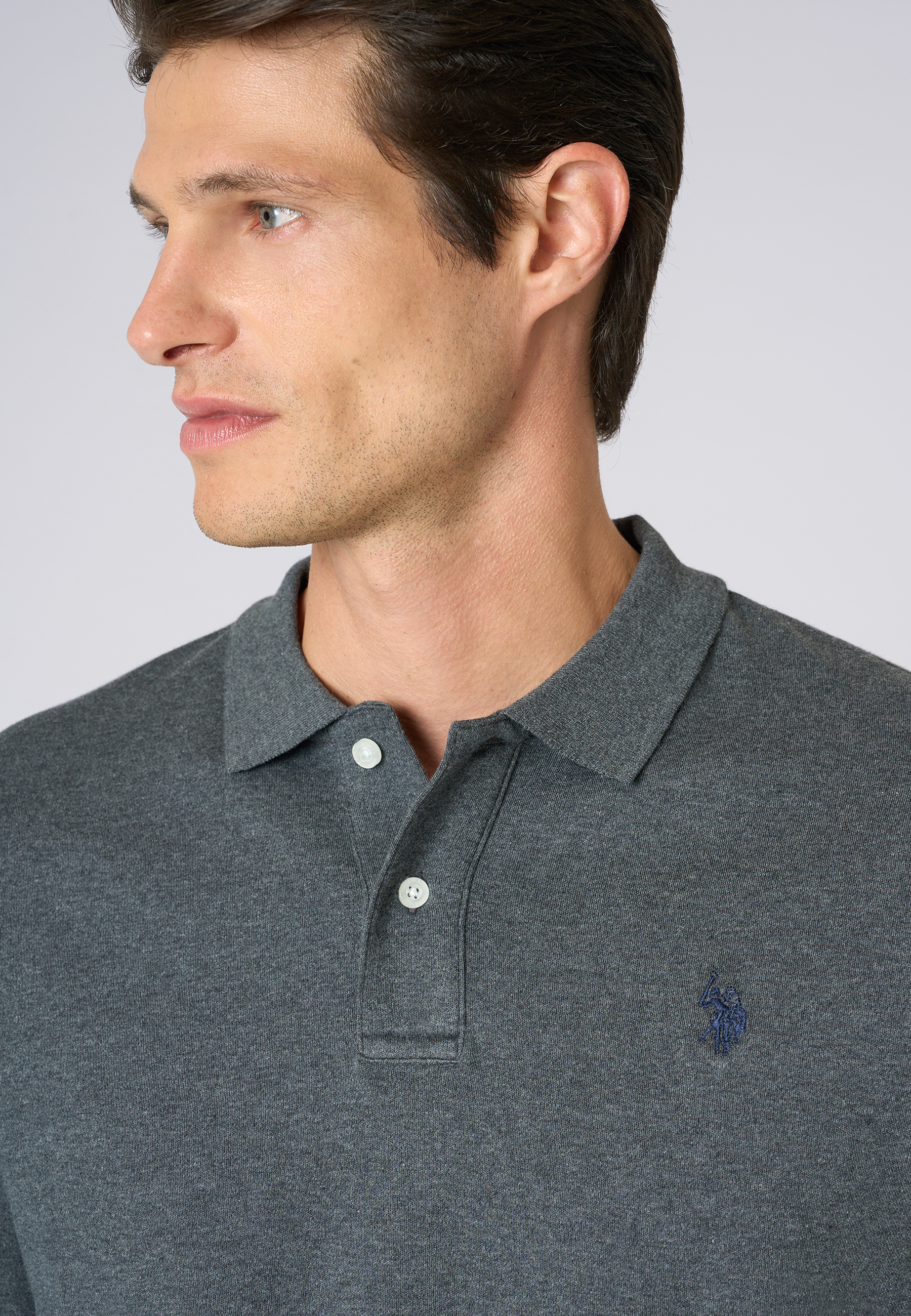 Polo shirt a maniche lunghe in cotone interlock melange