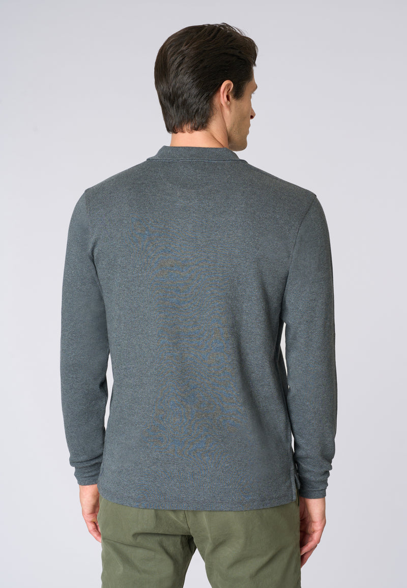 Polo shirt a maniche lunghe in cotone interlock melange