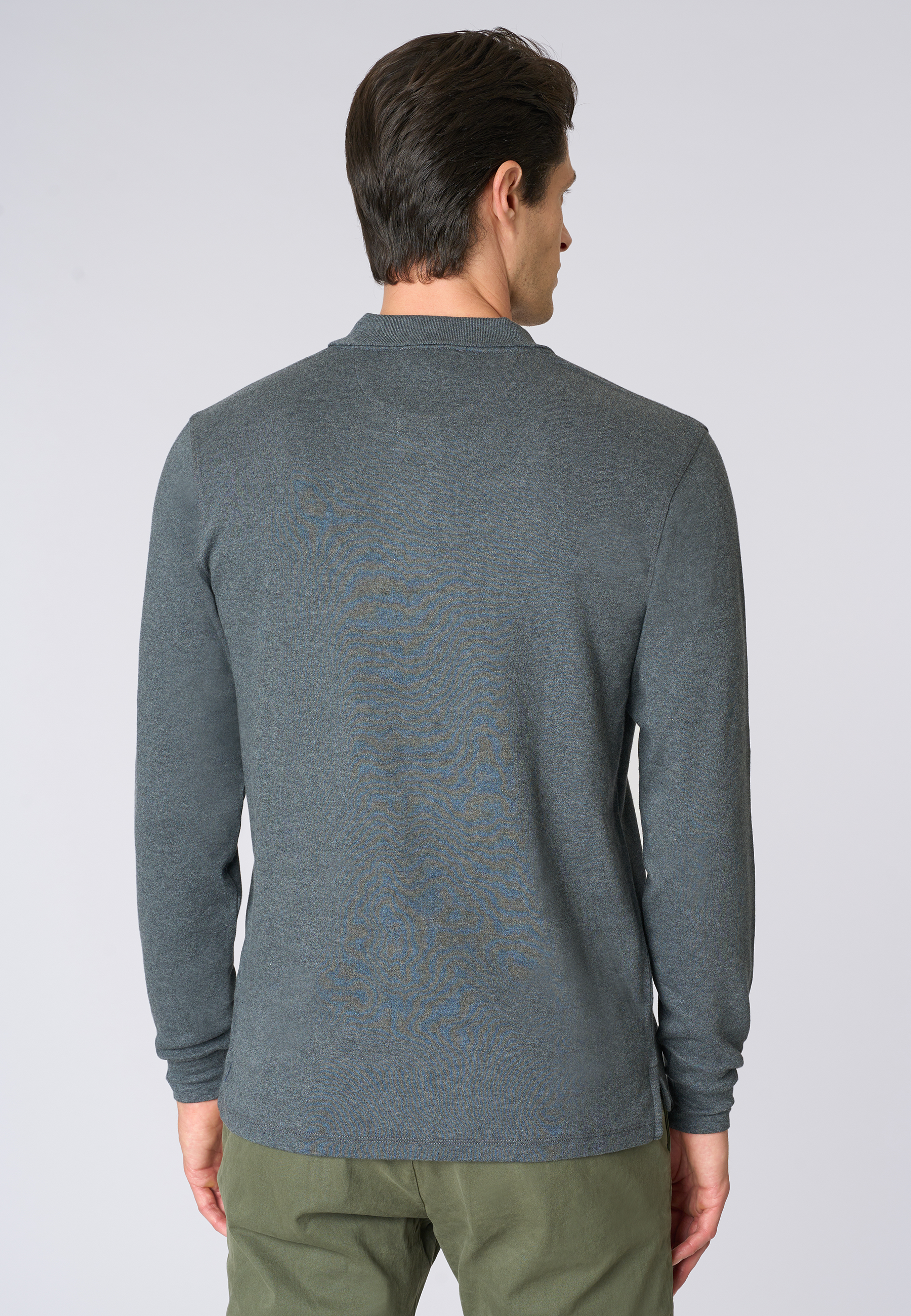 Polo shirt a maniche lunghe in cotone interlock melange