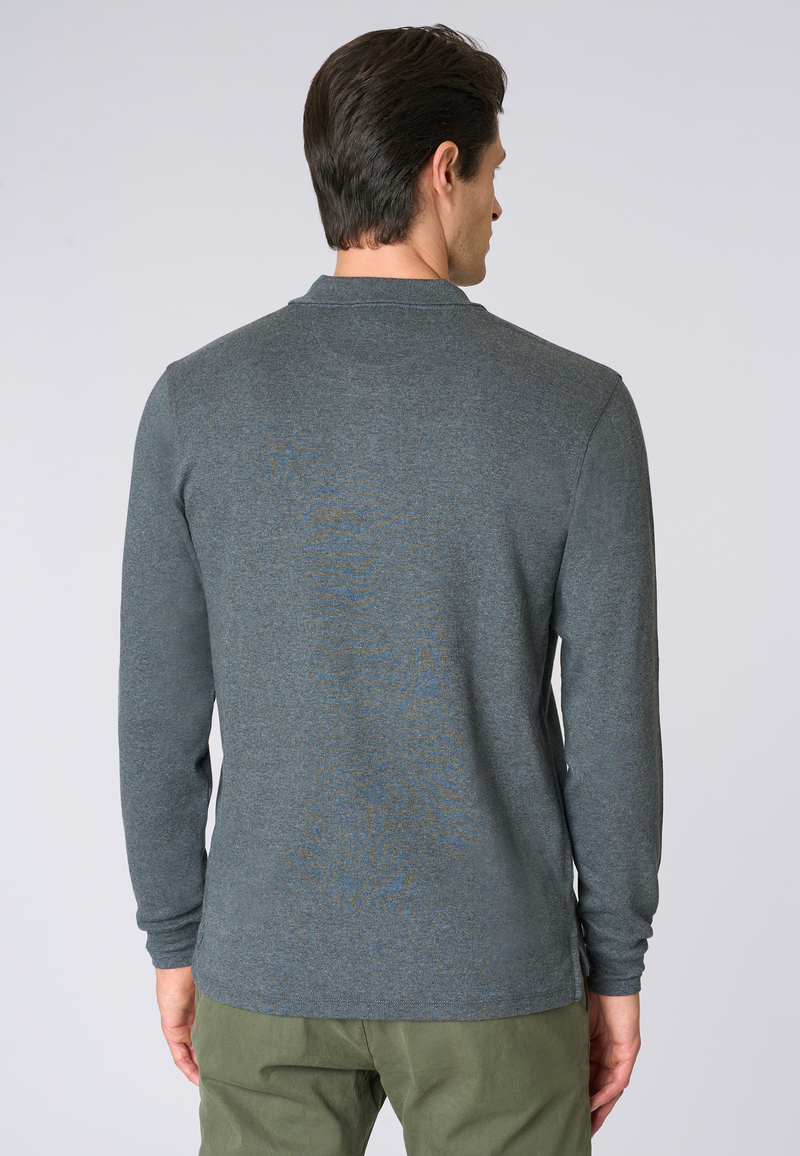 Polo shirt a maniche lunghe in cotone interlock melange