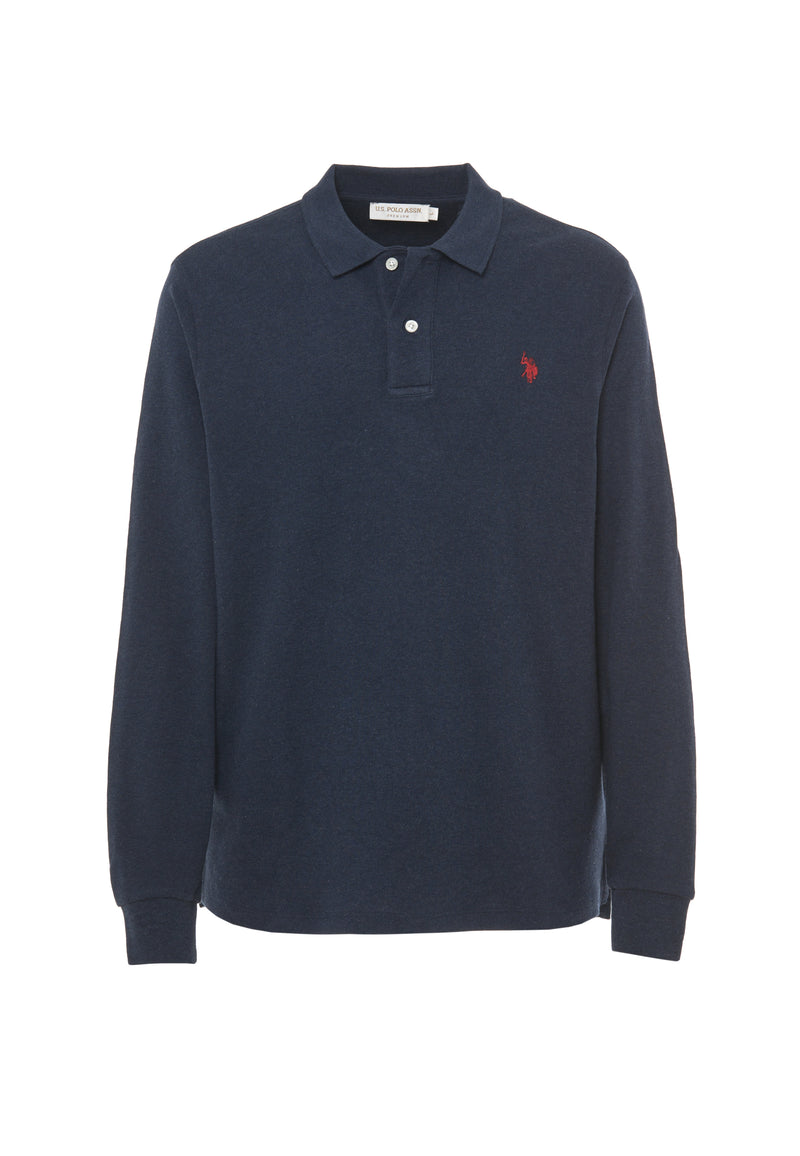 Polo shirt a maniche lunghe in cotone interlock melange