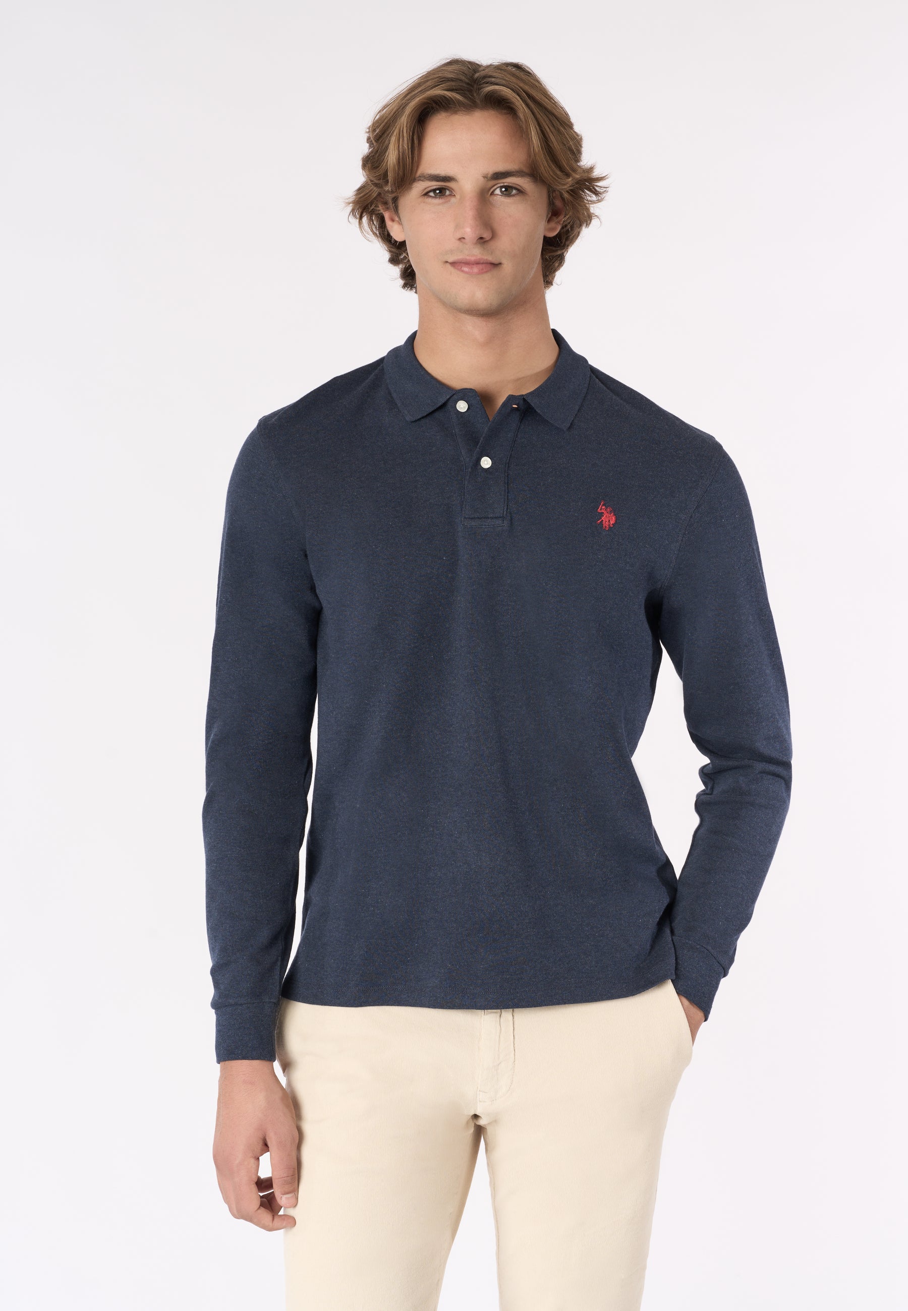 Polo shirt a maniche lunghe in cotone interlock melange