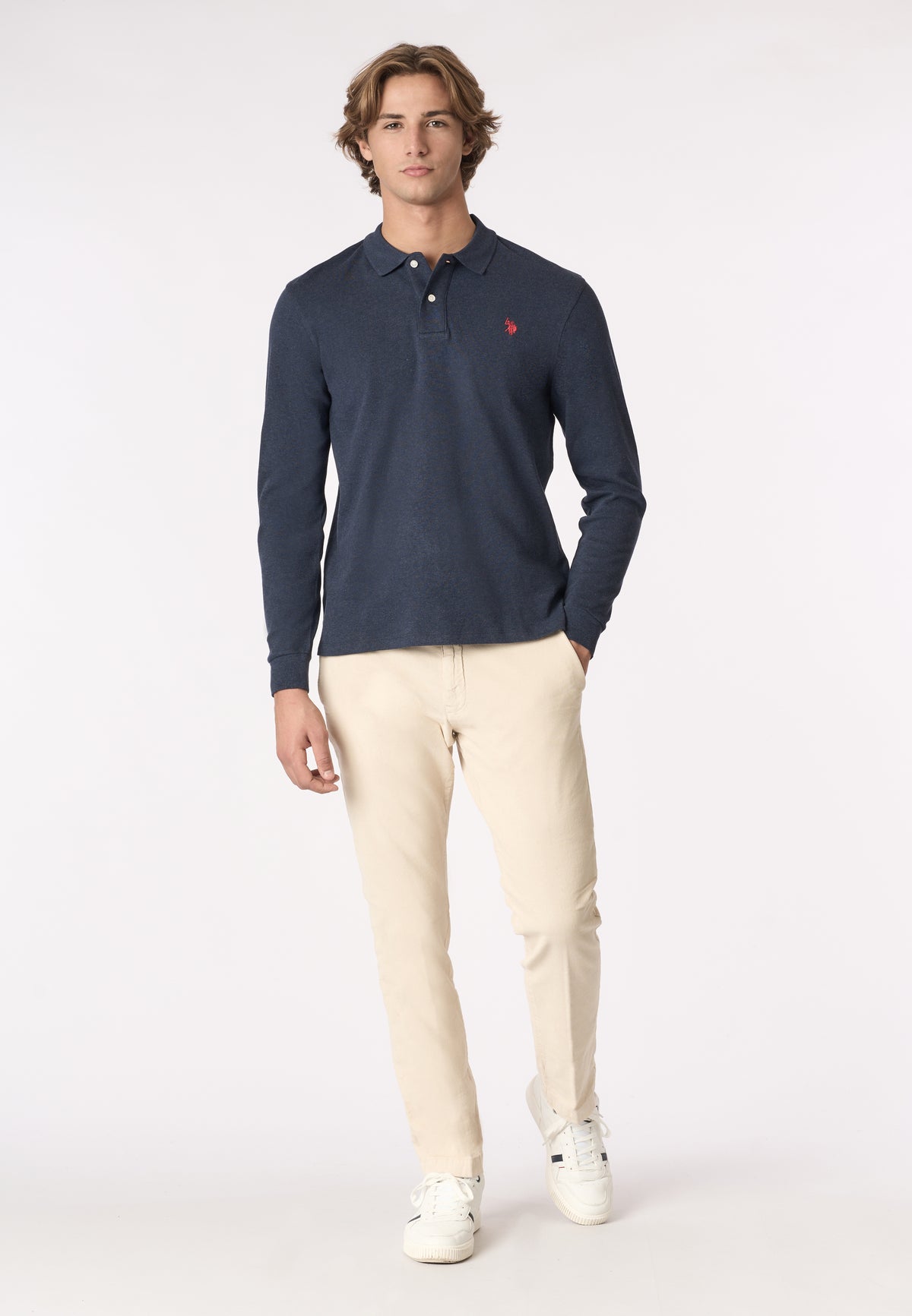 Polo shirt a maniche lunghe in cotone interlock melange