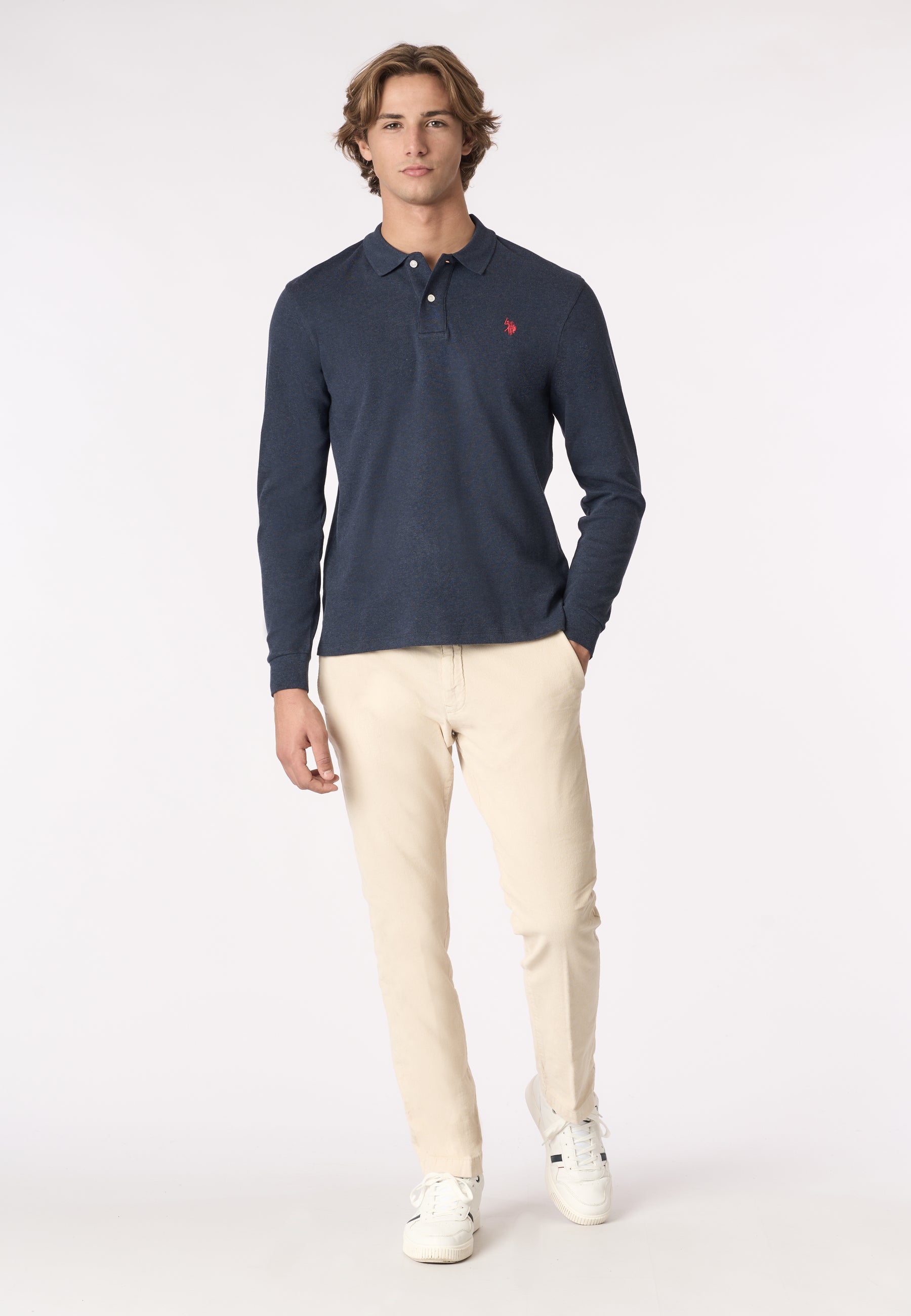 Polo shirt a maniche lunghe in cotone interlock melange