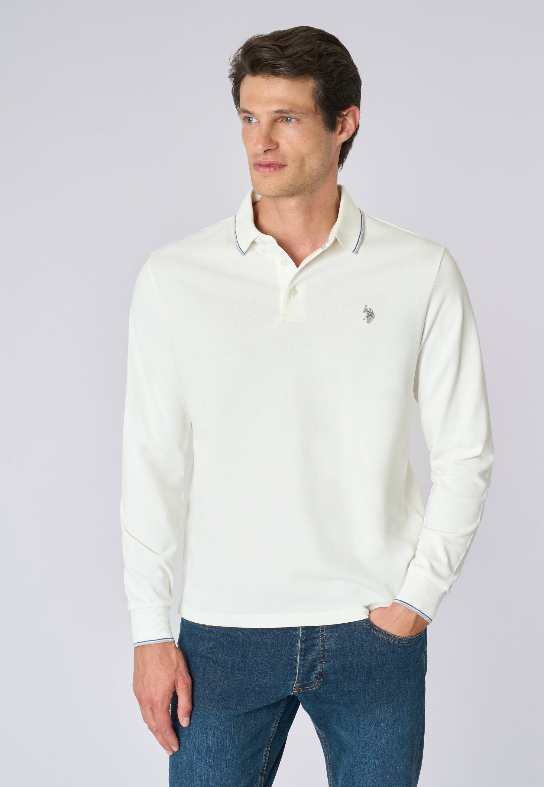 Polo shirt a maniche lunghe in cotone heavy jersey