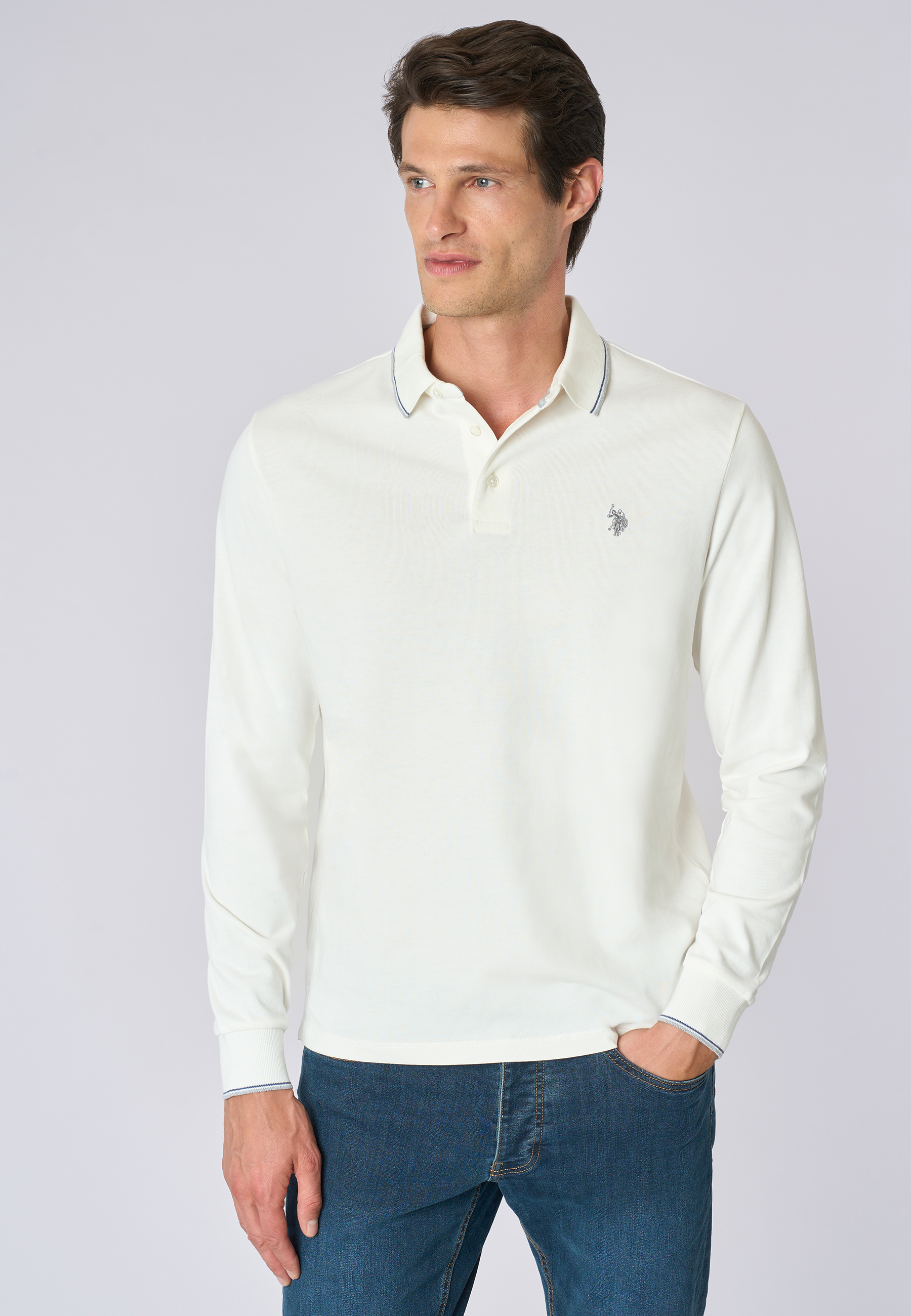 Polo shirt a maniche lunghe in cotone heavy jersey