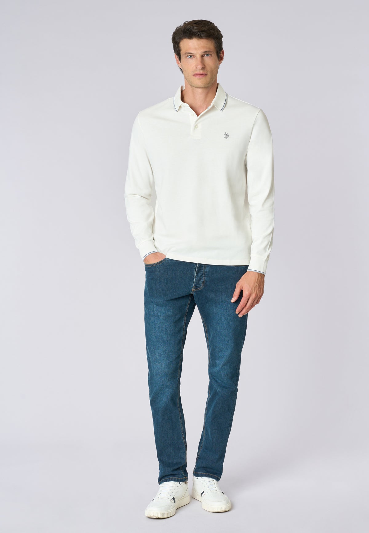 Polo shirt a maniche lunghe in cotone heavy jersey