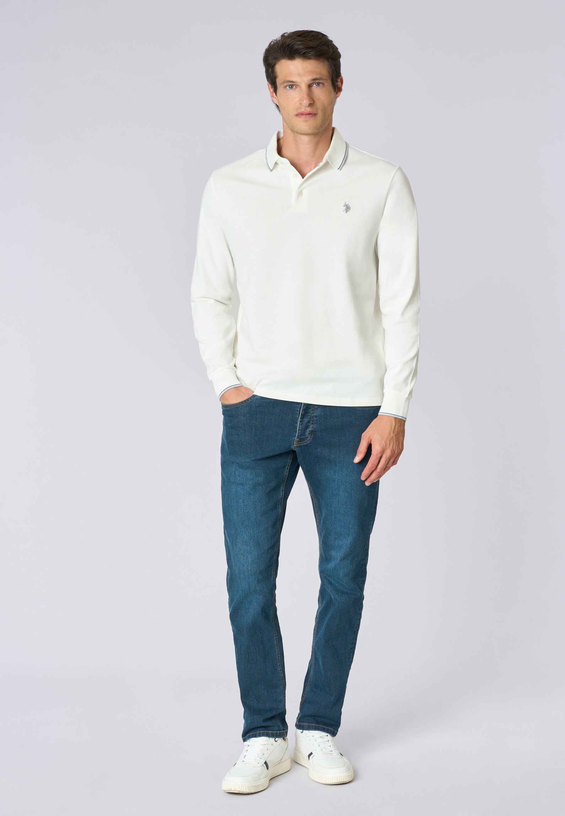 Polo shirt a maniche lunghe in cotone heavy jersey