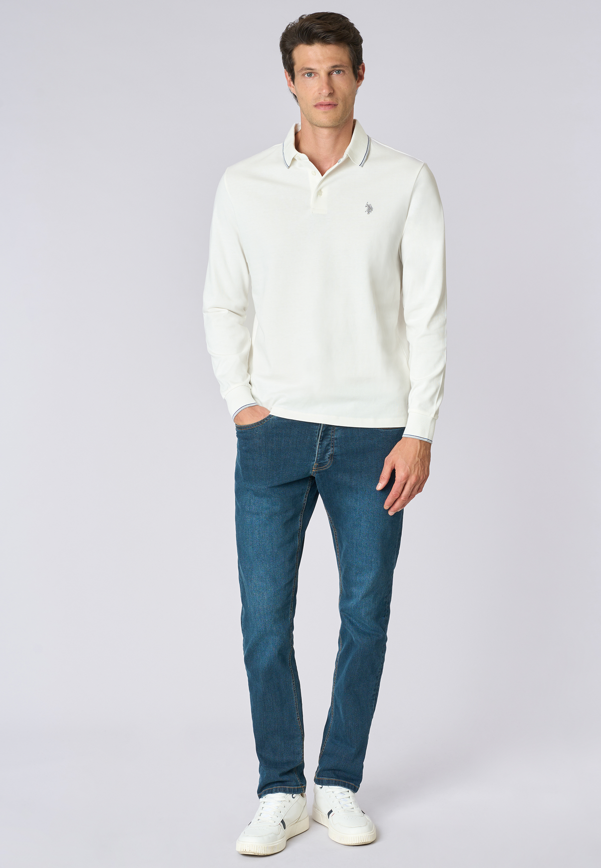 Polo shirt a maniche lunghe in cotone heavy jersey
