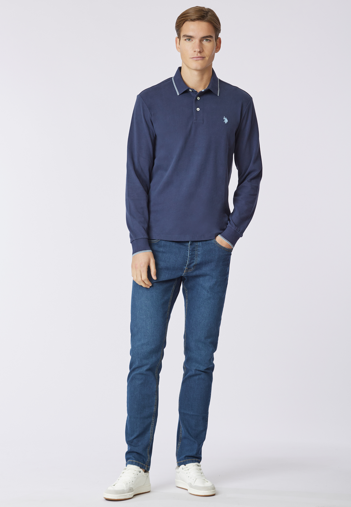 Polo shirt a maniche lunghe in cotone heavy jersey