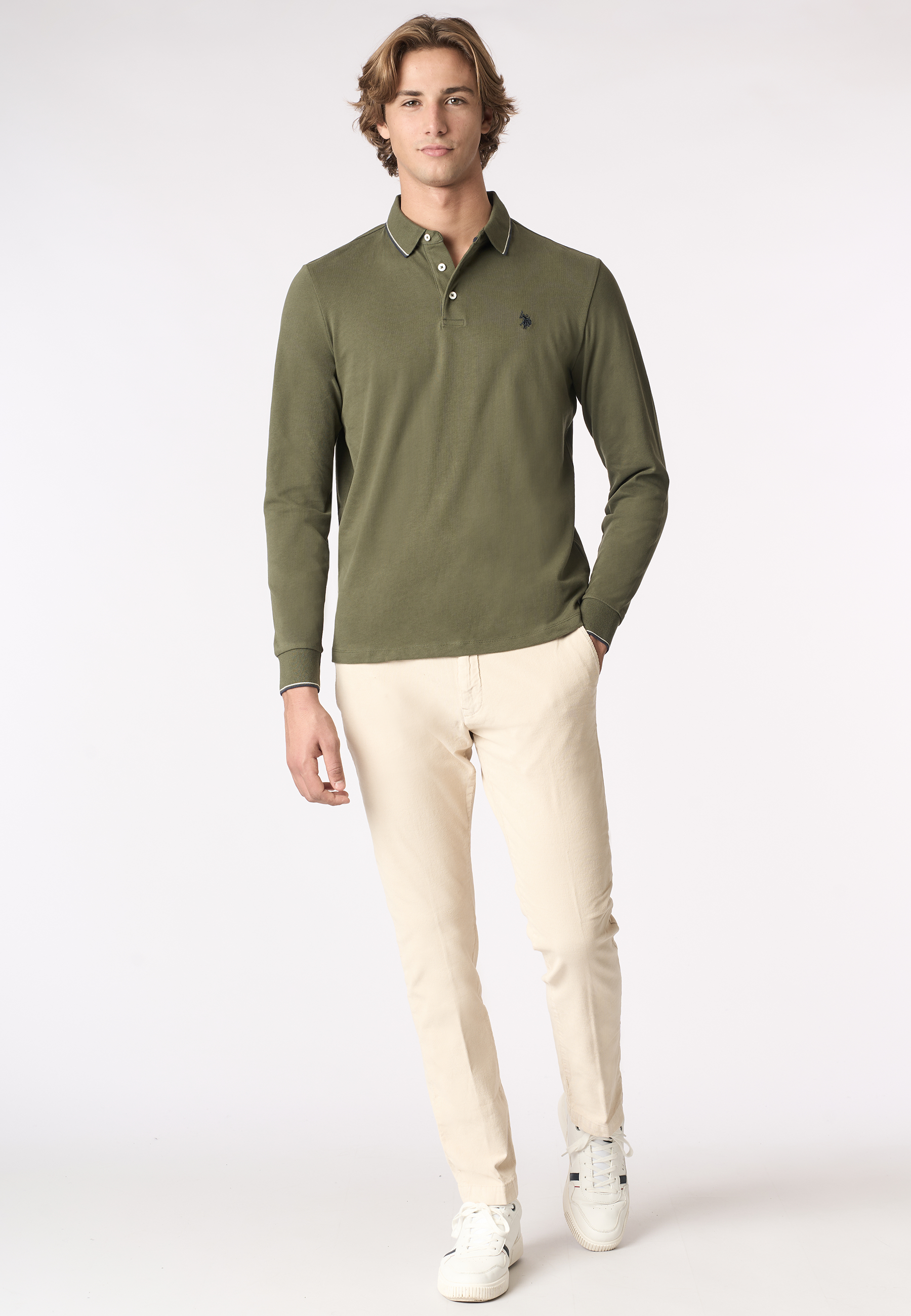 Polo shirt a maniche lunghe in cotone heavy jersey