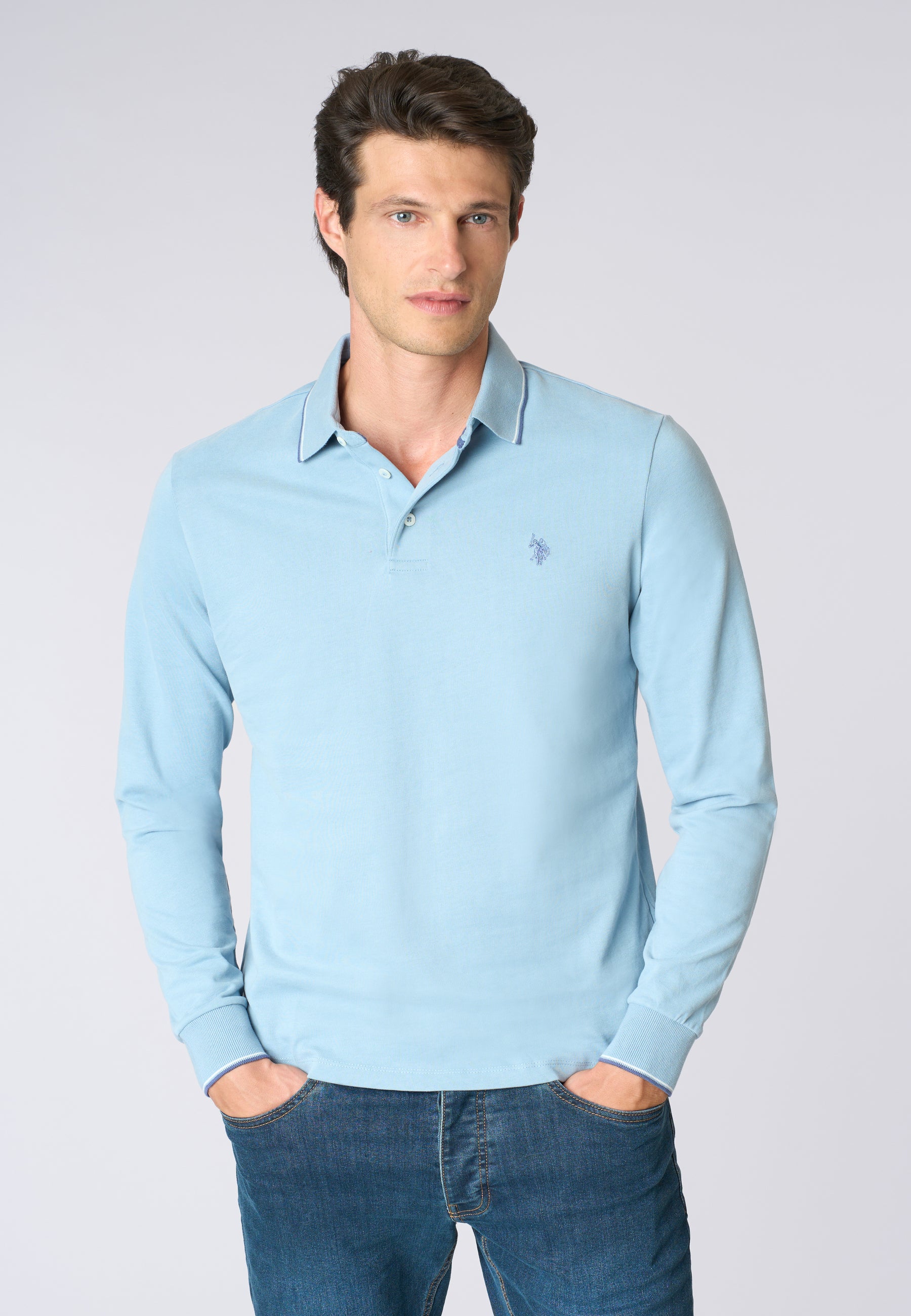 Polo shirt a maniche lunghe in cotone heavy jersey