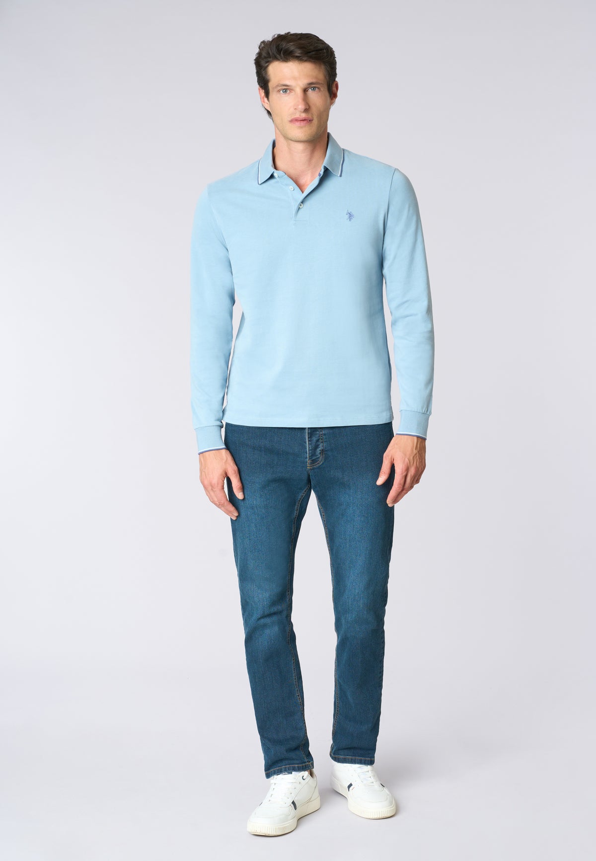 Polo shirt a maniche lunghe in cotone heavy jersey