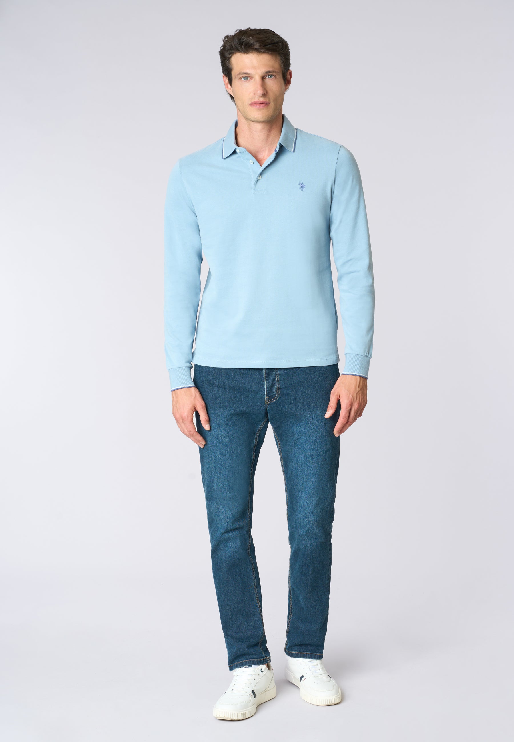 Polo shirt a maniche lunghe in cotone heavy jersey