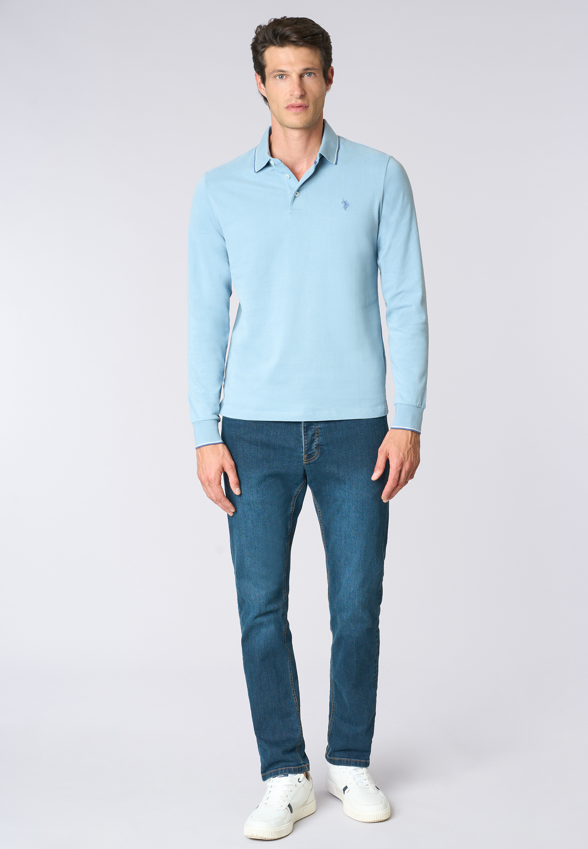 Polo shirt a maniche lunghe in cotone heavy jersey