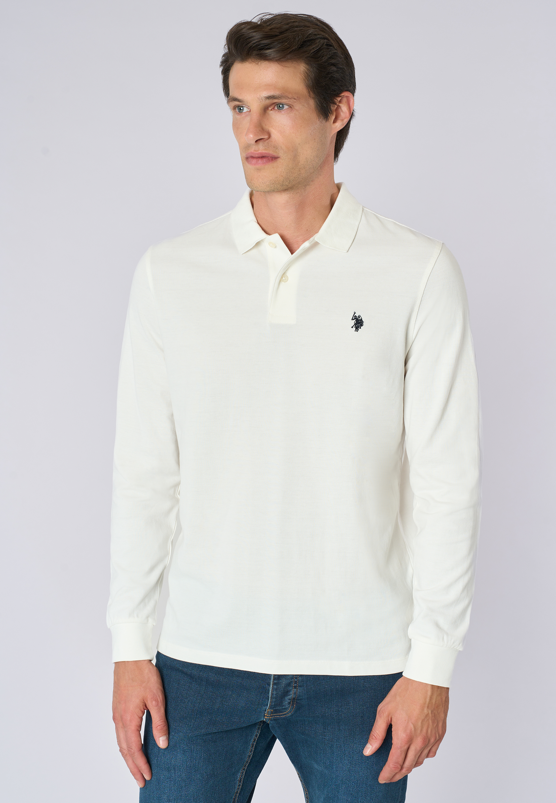Polo shirt da uomo a maniche lunghe in cotone piquet