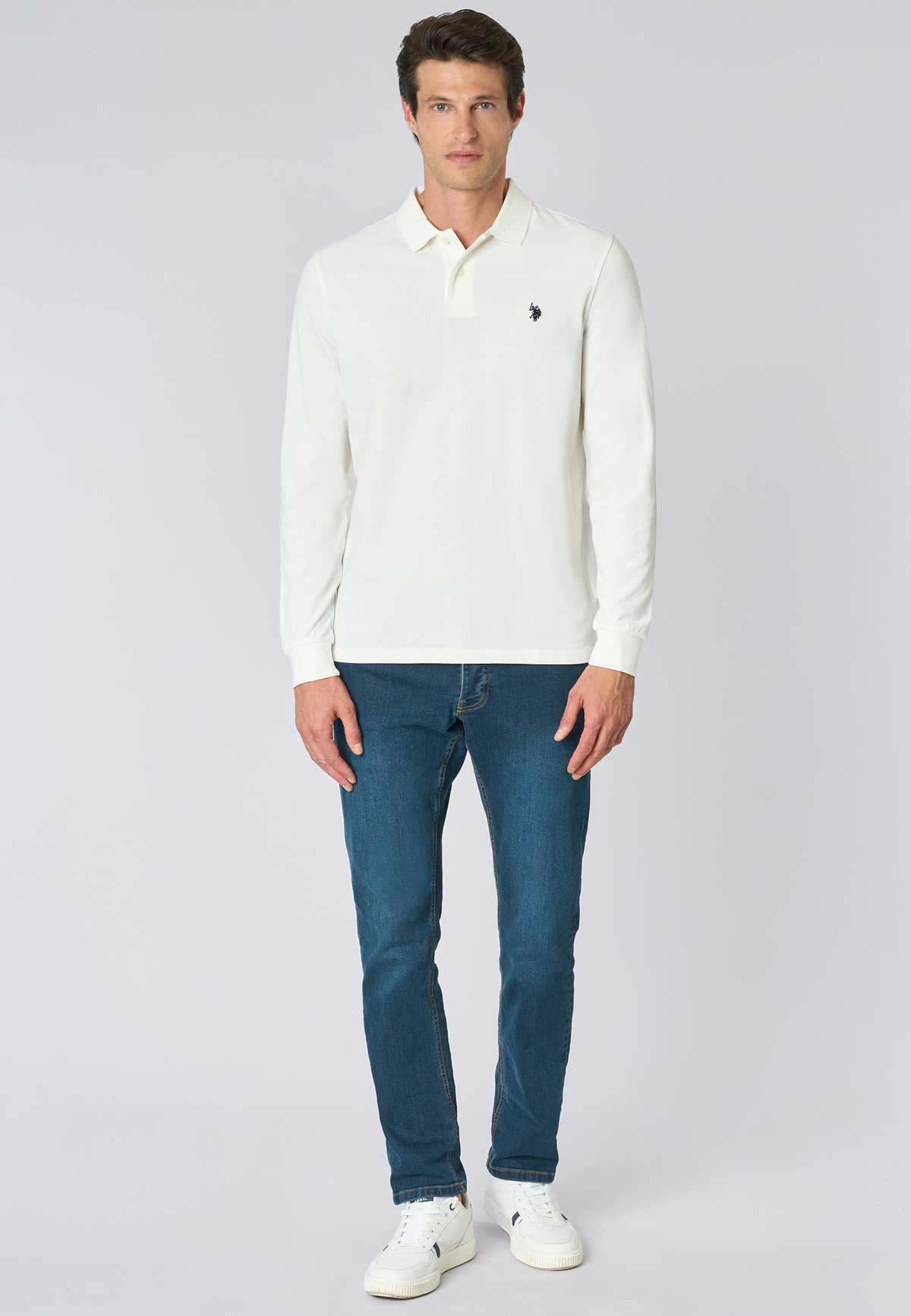 Polo shirt da uomo a maniche lunghe in cotone piquet