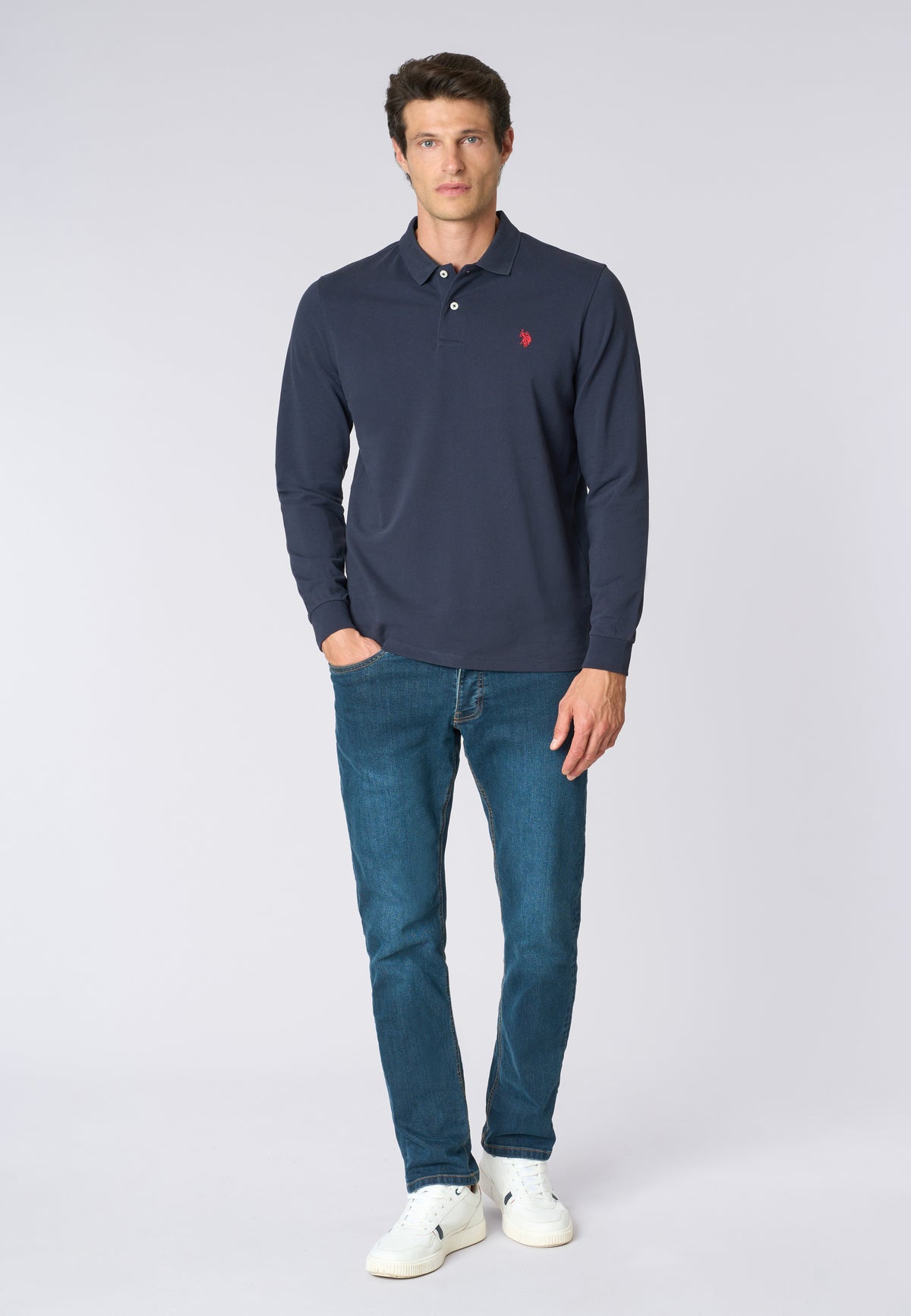 Polo shirt a maniche lunghe in cotone piquet