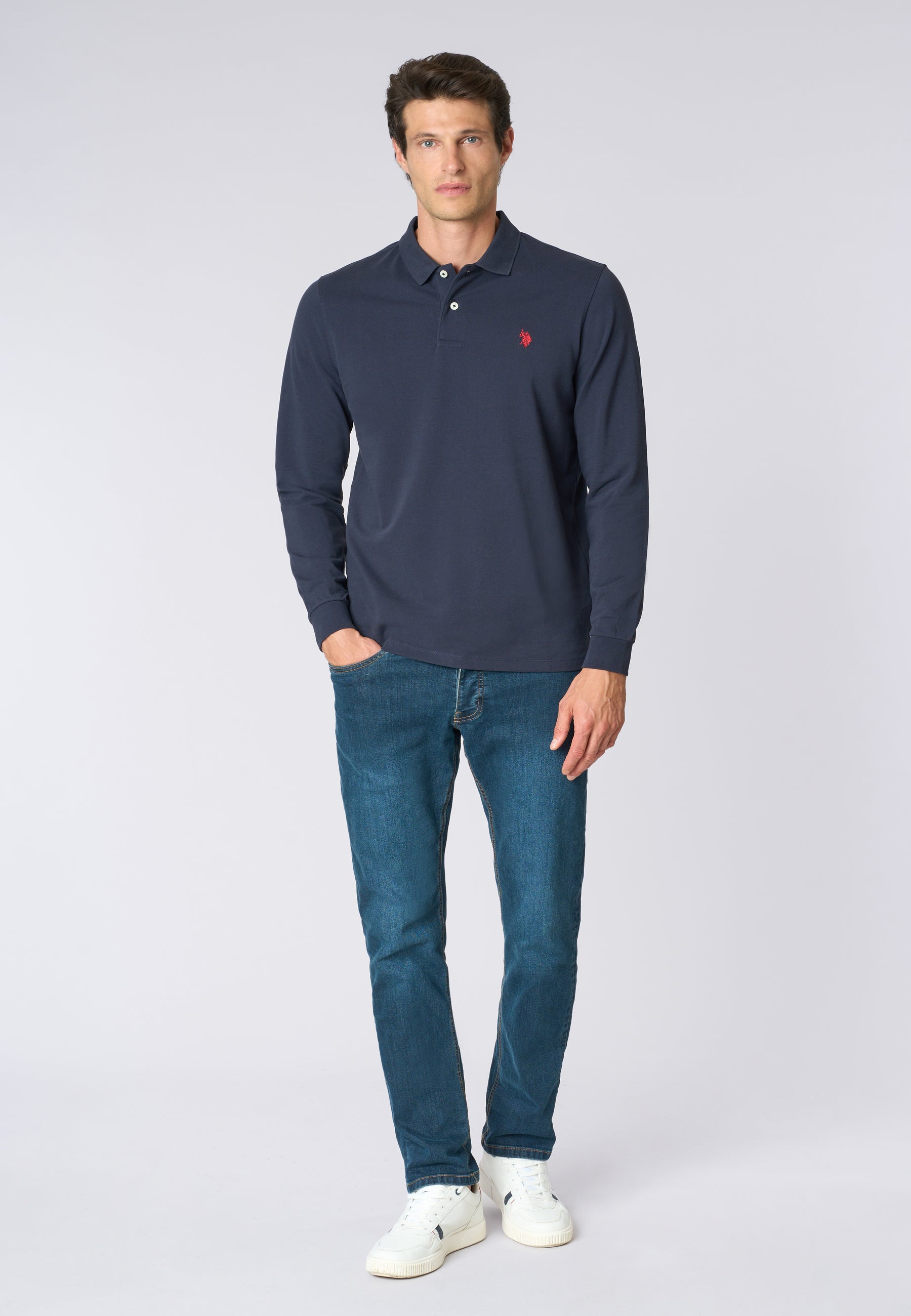 Polo shirt a maniche lunghe in cotone piquet