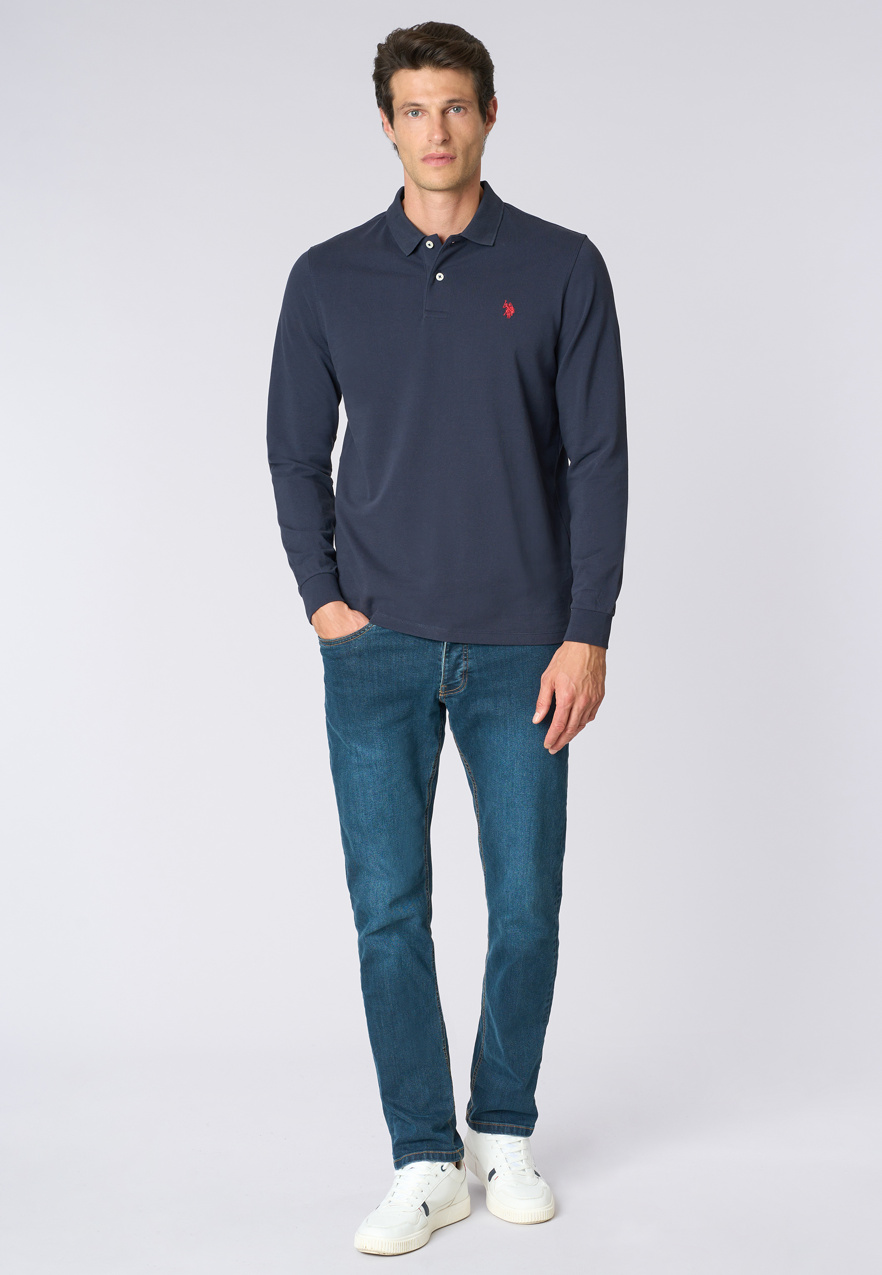 Polo shirt da uomo a maniche lunghe in cotone piquet