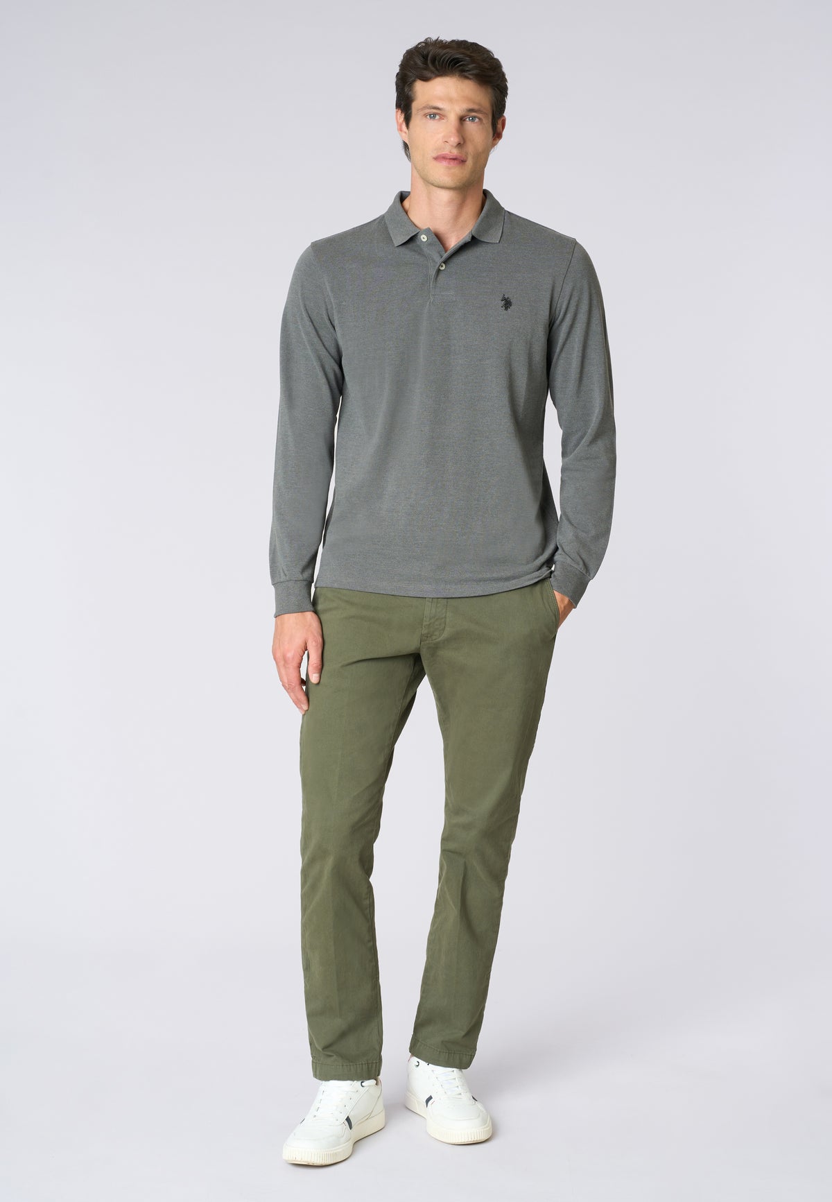 Polo shirt a maniche lunghe in cotone piquet