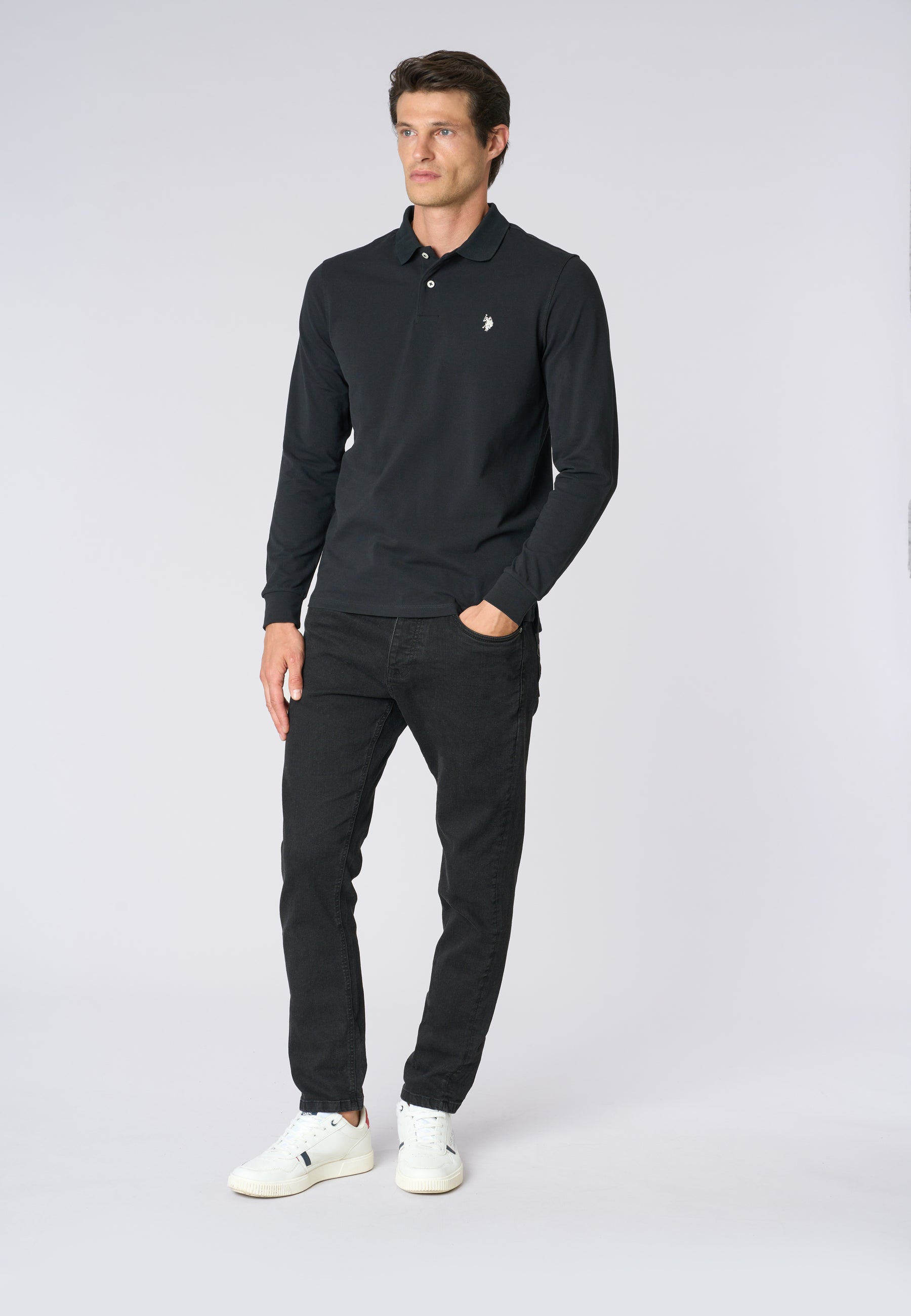 Polo shirt a maniche lunghe in cotone piquet
