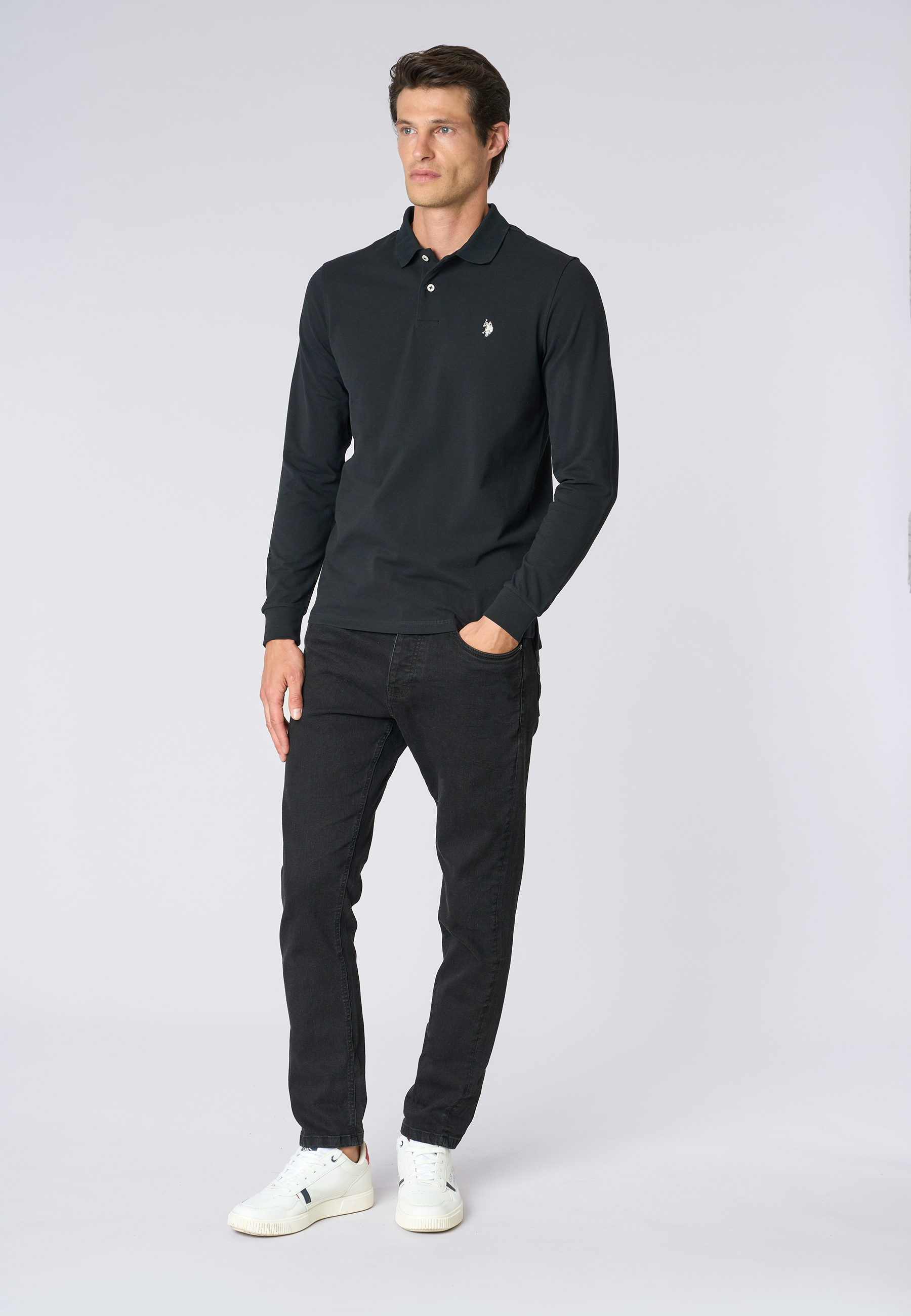 Polo shirt a maniche lunghe in cotone piquet