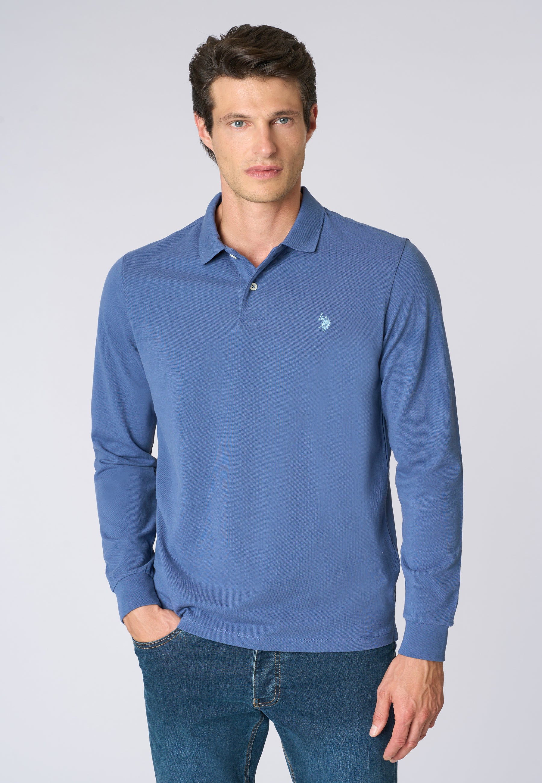 Polo shirt a maniche lunghe in cotone piquet
