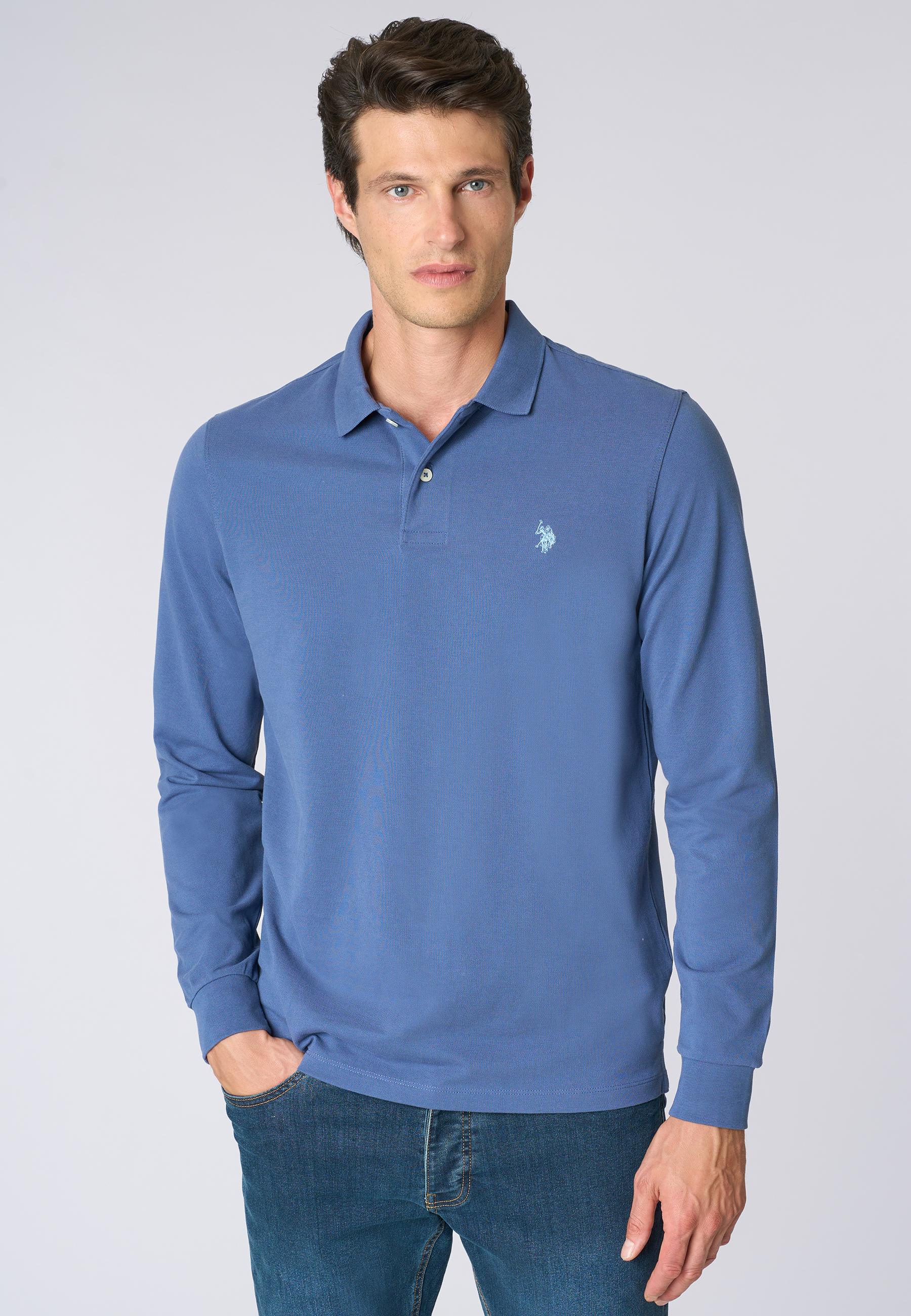 Polo shirt a maniche lunghe in cotone piquet
