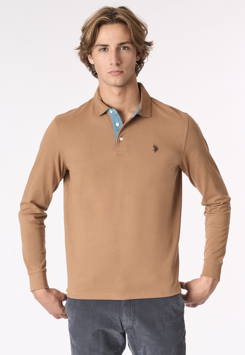Polo shirt a maniche lunghe heavy jersey con toppe