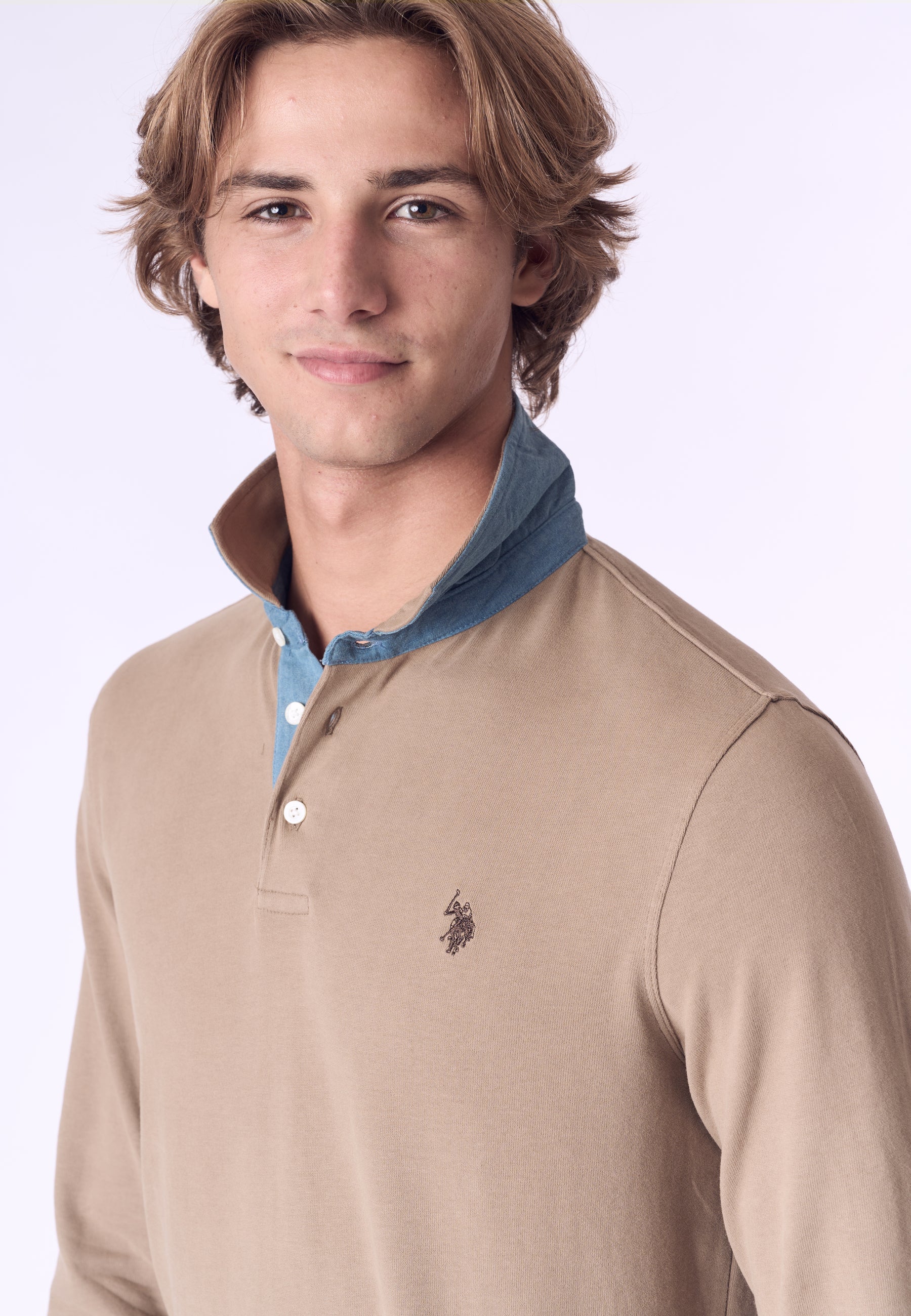 Polo shirt a maniche lunghe heavy jersey con toppe