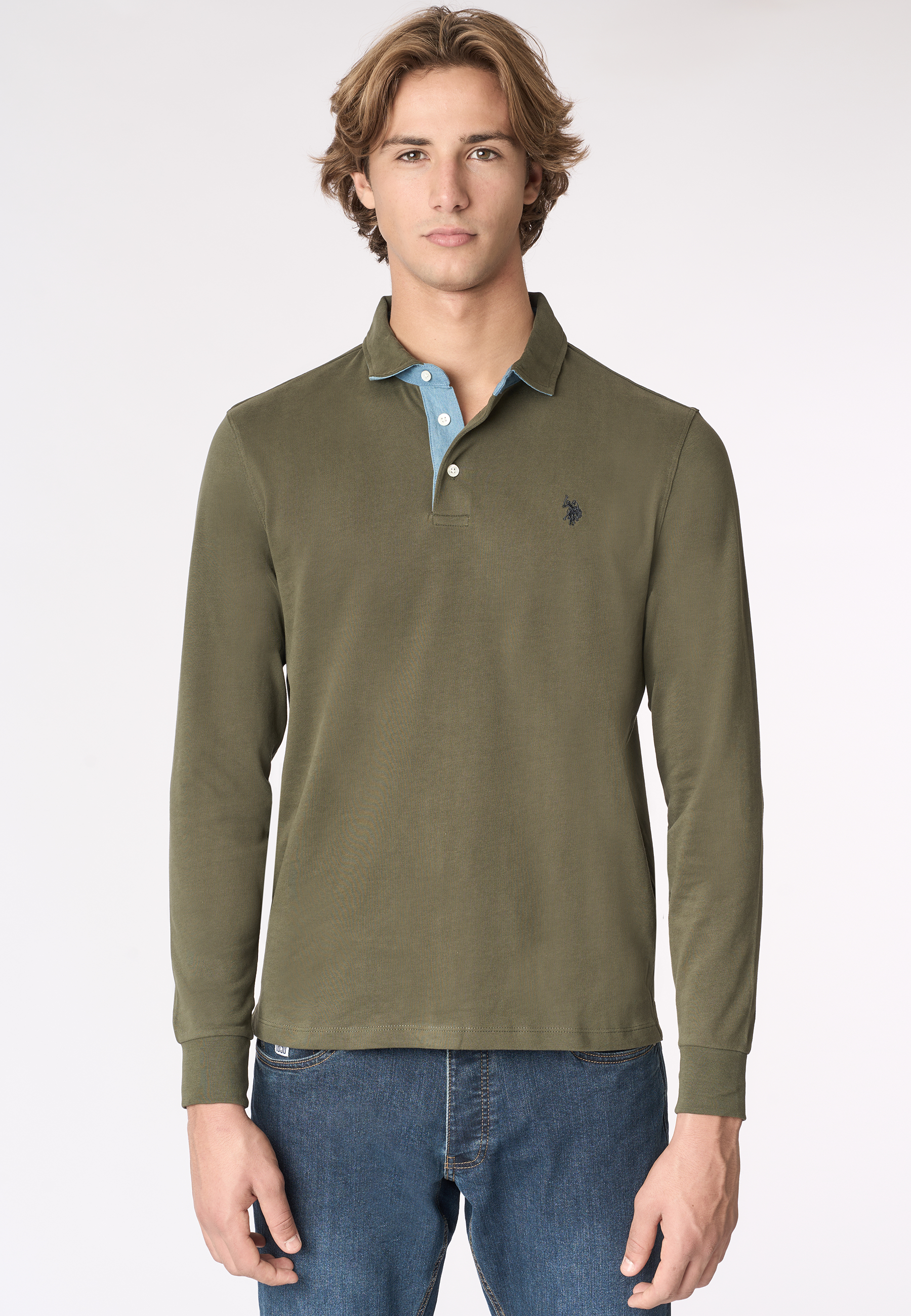 Polo shirt a maniche lunghe heavy jersey con toppe