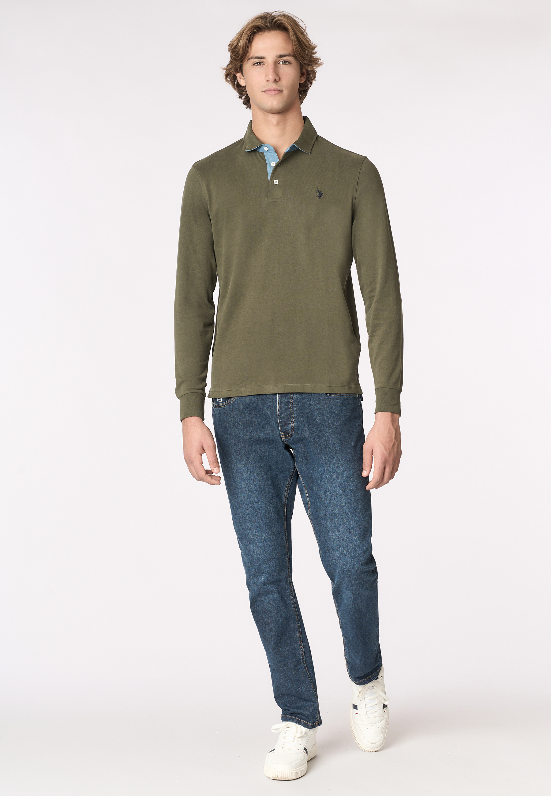 Polo shirt a maniche lunghe heavy jersey con toppe