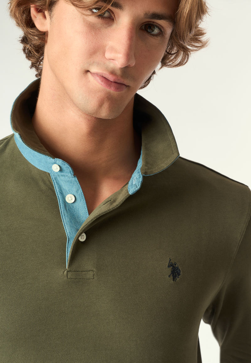 Polo shirt a maniche lunghe heavy jersey con toppe