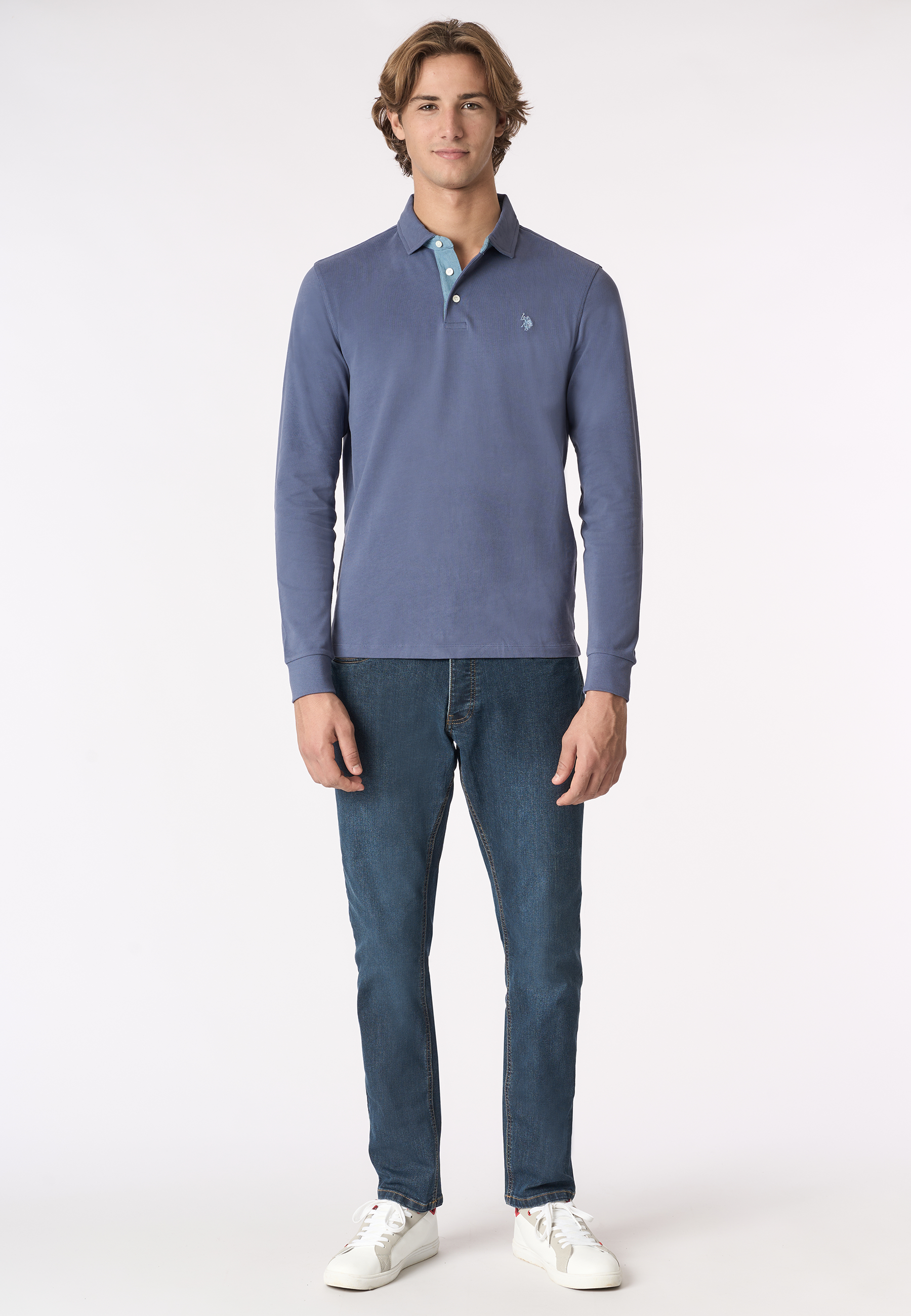 Polo shirt a maniche lunghe heavy jersey con toppe