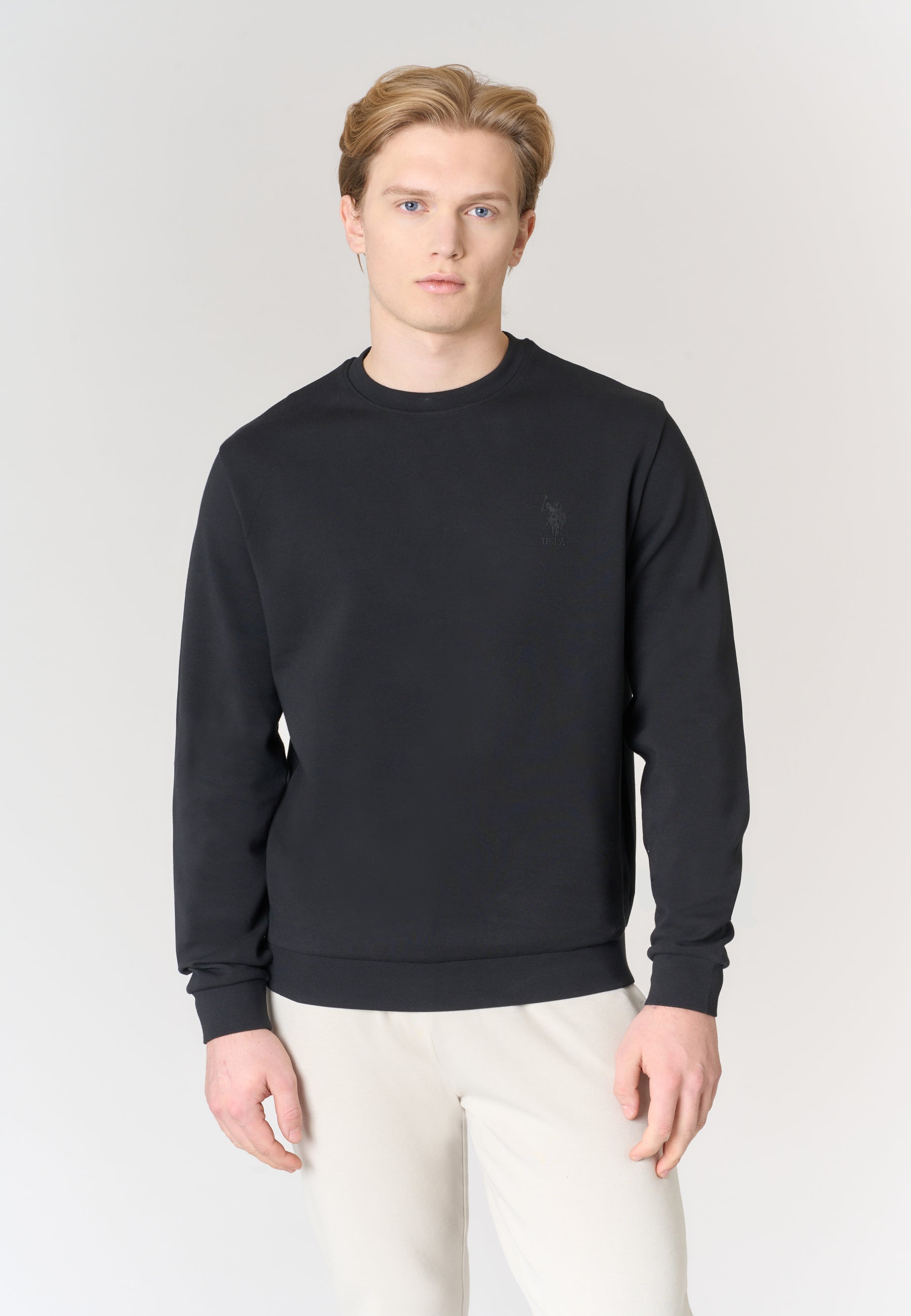 Felpa girocollo in misto cotone e scuba fleece