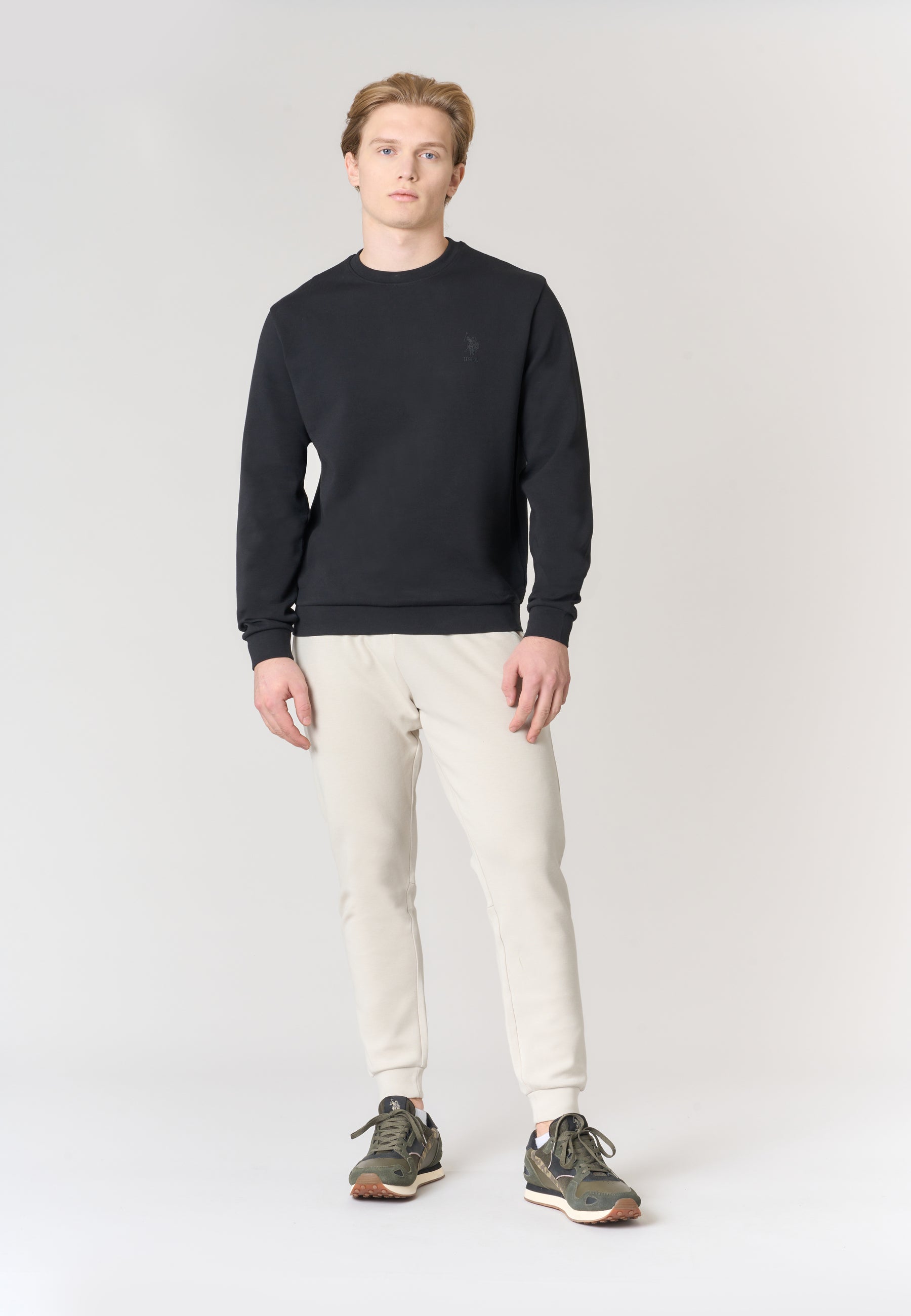 Felpa girocollo in misto cotone e scuba fleece