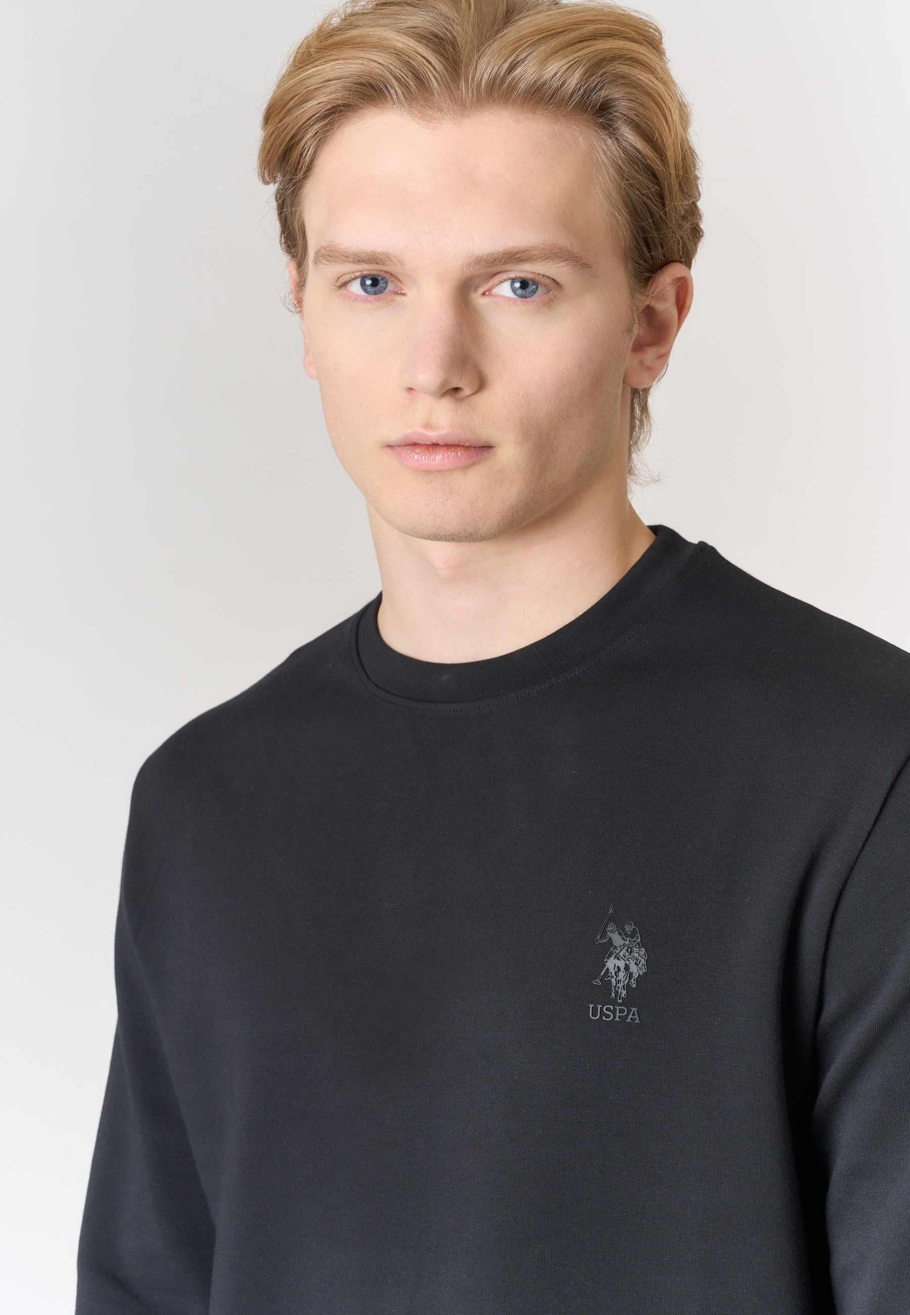 Felpa girocollo in misto cotone e scuba fleece